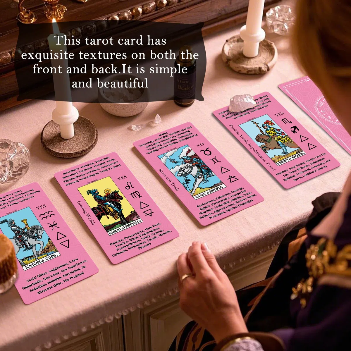 Smoostart Tarocchi rosa per principianti, mazzo di carte dei tarocchi con libro guida, tarocchi con significati su di loro viene fornito con squisita borsa di stoccaggio