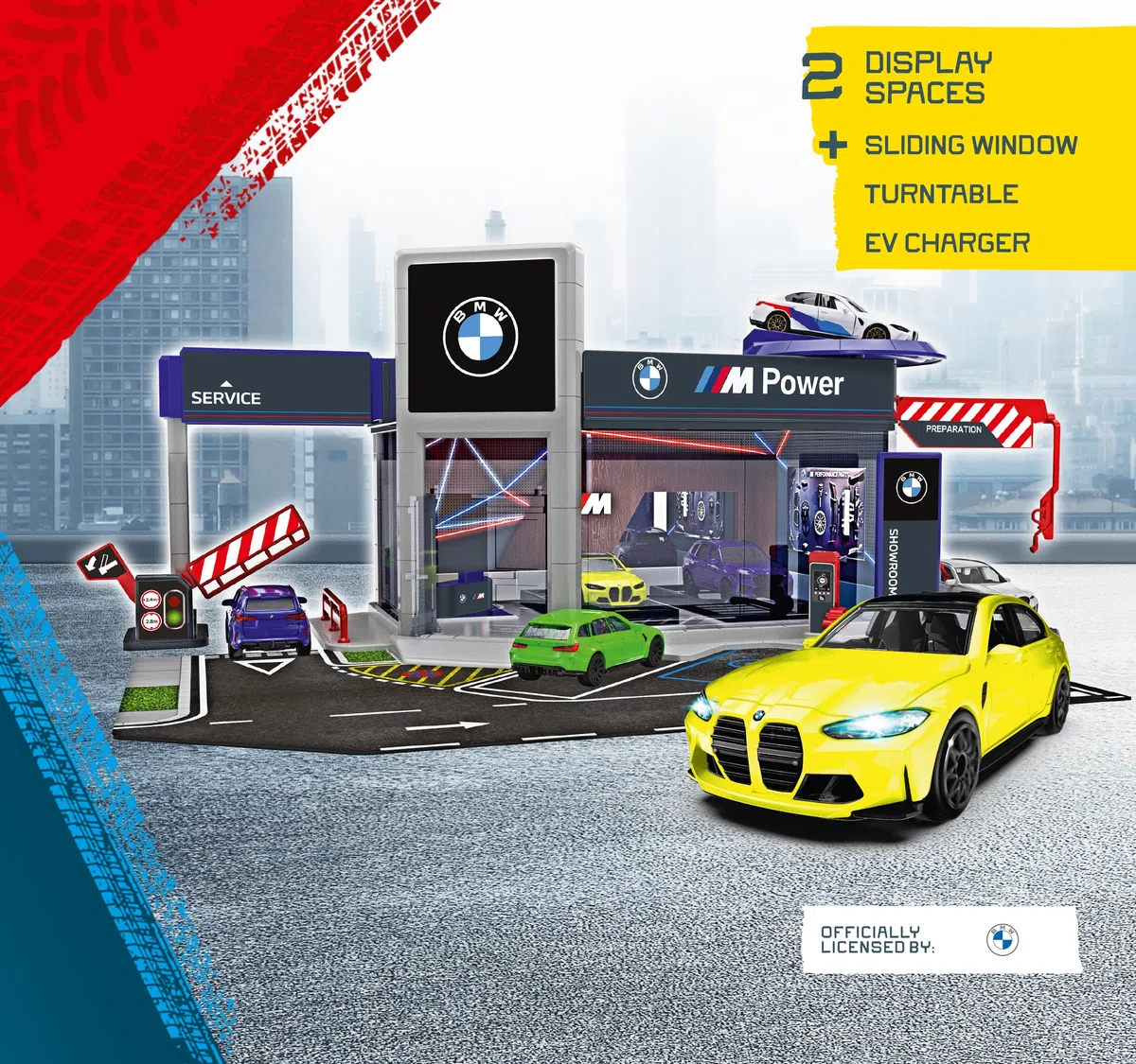 Majorette - BMW Showroom Set + 1 Auto – Playset Concessionaria con Veicolo Incluso, Set da Gioco per Bambini e Appassionati di Auto, Idea Regalo Ufficiale BMW, Art. 8502106000, +3 anni