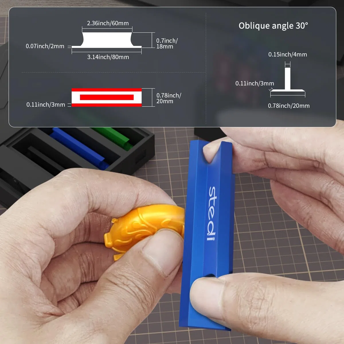 stedi Metal Sanding Sticks 4 pezzi, Hobby Model Tools for Gundam, Scale Military Model, 3D Resin Parts, Wood, Perfect for Sanding Small Areas, Blue