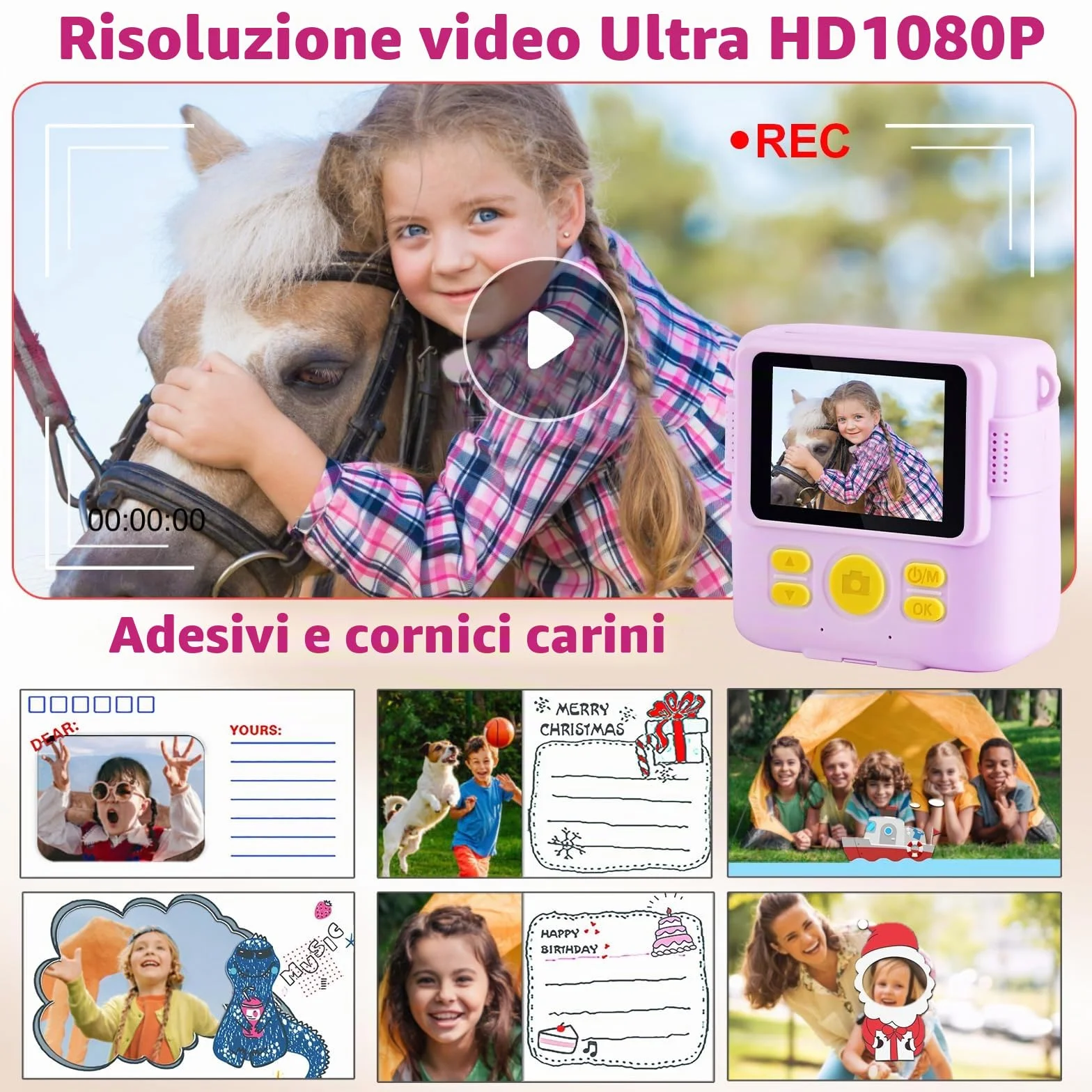 CHRERNA Macchina Fotografica Bambini Istantanea,2,4 Pollici Fotocamera Istantanea Bambini con 32GB Scheda, 1080P HD Fotocamera Digitale Bambina, Regalo per Ragazze Ragazzi da 3-12 Anni