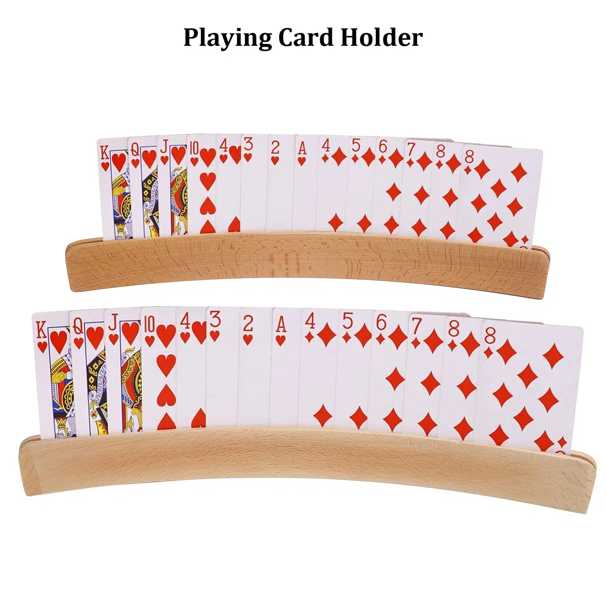 Fyearfly Supporto per carte da gioco curvo in legno, Supporto per mani libere in legno, porta carte da poker da 2 pezzi | da gioco per pinnacolo, poker, bambini, adulti, anziani, organizer per car
