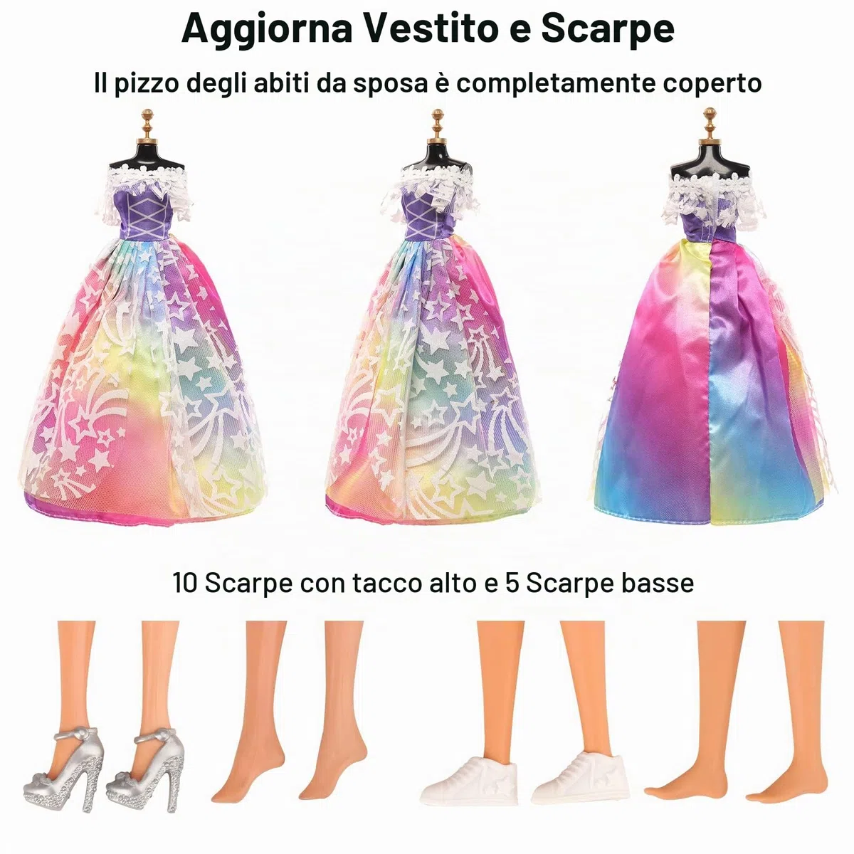 Miunana 47 Accessori per 11.5 Pollici 30 CM Bambola: 3 Vestiti Casuali + 2 Abiti + 2 Costumi da Bagno + 3 Vestiti da Sposa + 10 Moda Vestiti + 6 Corone + 6 Collane + 15 PCS Scarpe