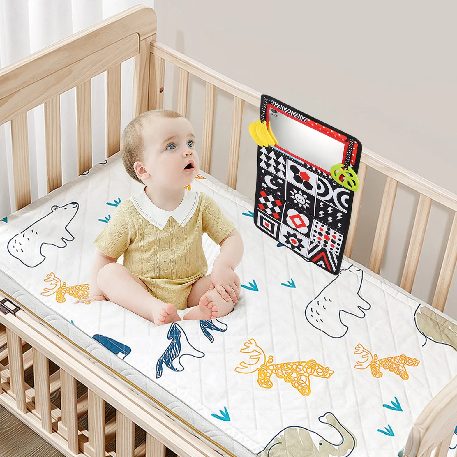 LEADSTAR Specchio Giochi Montessori Neonati 0 3 6 12 Mesi, con Libri Sensoriale Stoffa Bianco e Nero, Tummy Time per Bambini Giochi Massaggiagengive Giocattoli Educativi Interattivo Regali