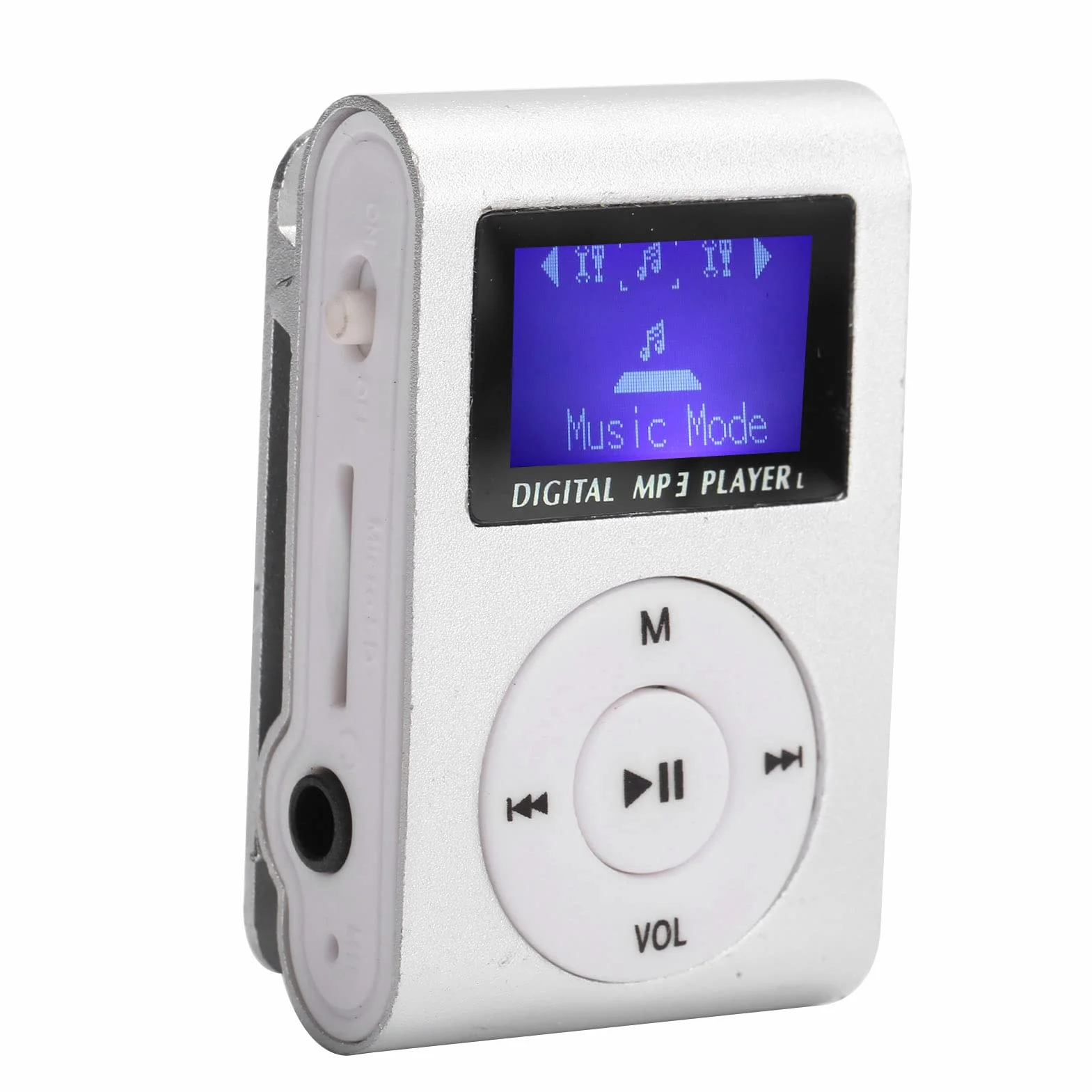 Mini Lettore Musicale MP3 da 32 GB, Lettore MP3 con Display LCD Mini, Lettore MP3 con Clip Posteriore Lettore Musicale Sportivo con Scheda TF Soppurt Audio da 3,5 Mm(d'Argento)