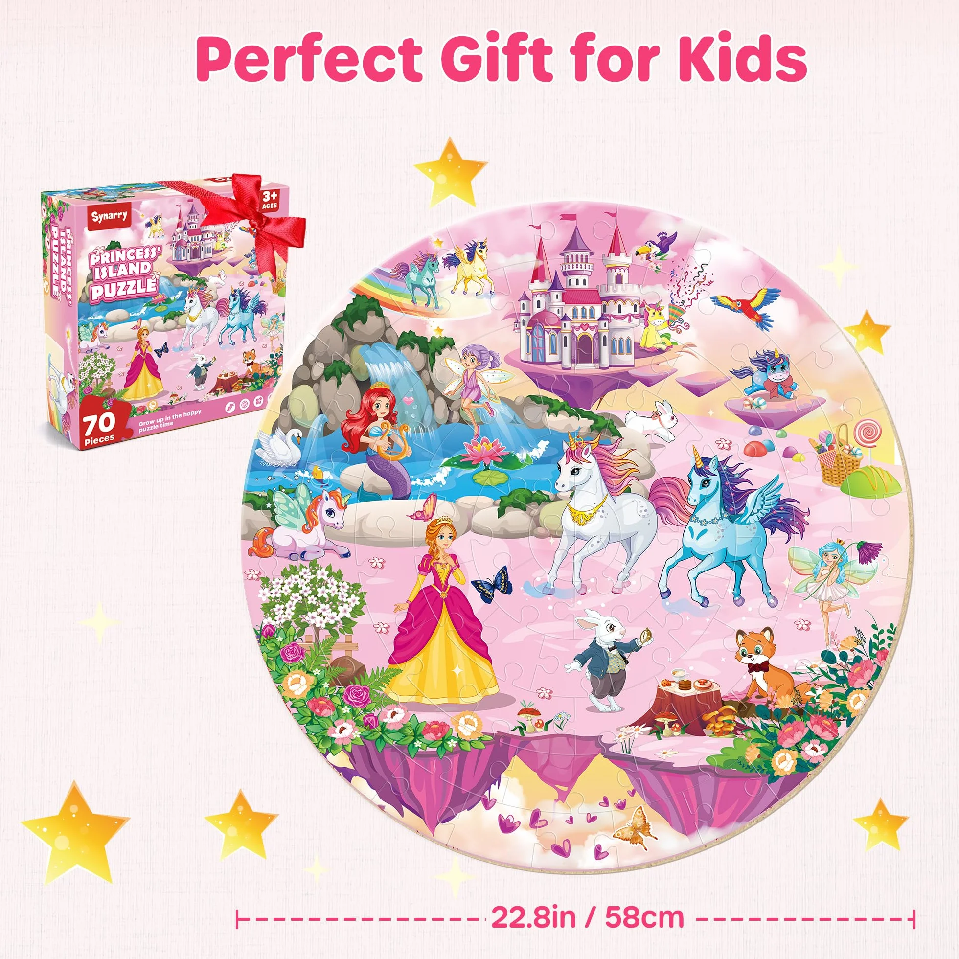 SYNARRY Puzzle da Pavimento Unicorno Princess in Legno Bambini 3 4 5 6 7 8 Anni, 70 Pezzi Puzzle Unicorno, Giocattoli Educativi Prescolari Regali