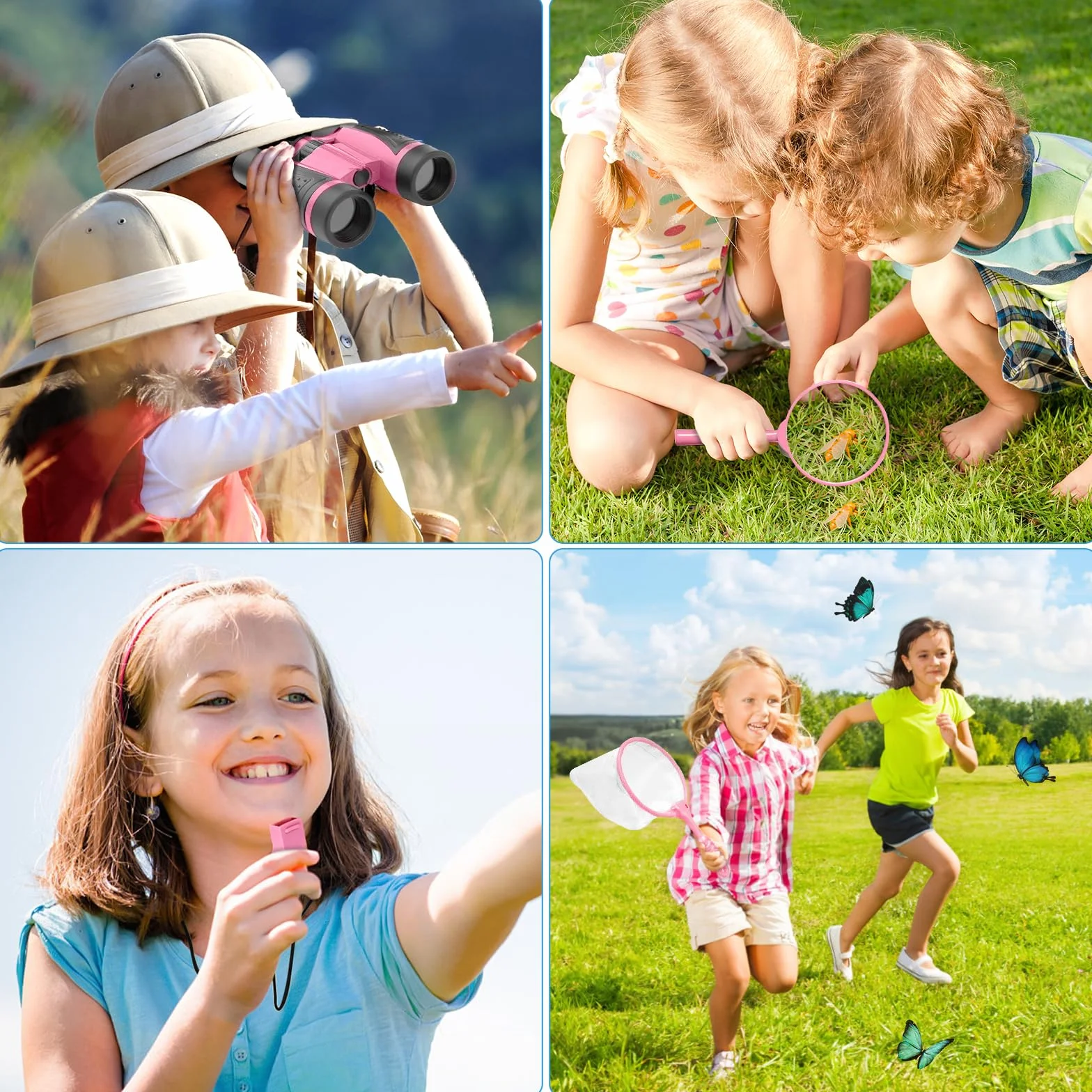 23 PCS Kit Esploratore Bambini, Set di Esplorazione per Bambini, Set Explorer Outdoor Giocattoli, con Binocolo, Cappello, Gilet, per età 3+, Anni, Kit di esplorazione Regalo (Rosa)
