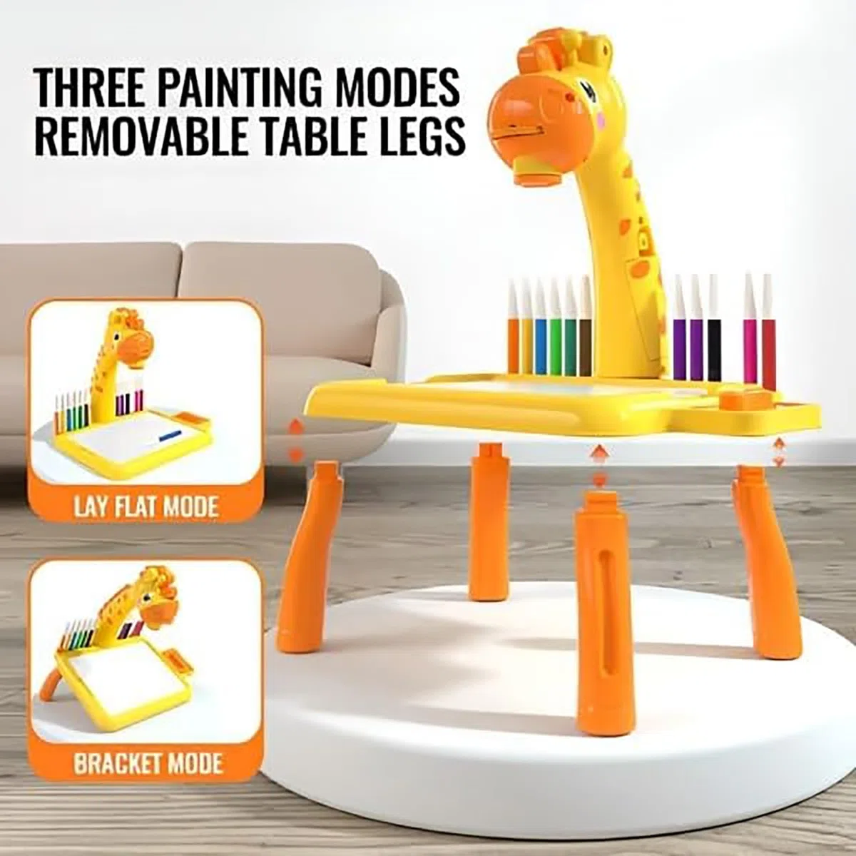 ZVD Tavolo da Disegno per Bambini con Proiettore, Proiettore Interattivo per Disegno, Disegnare con la Luce, Set di Giochi di Disegno per Tavolo da Disegno Giocattolo con 24 Motivi per Regali (Giallo)