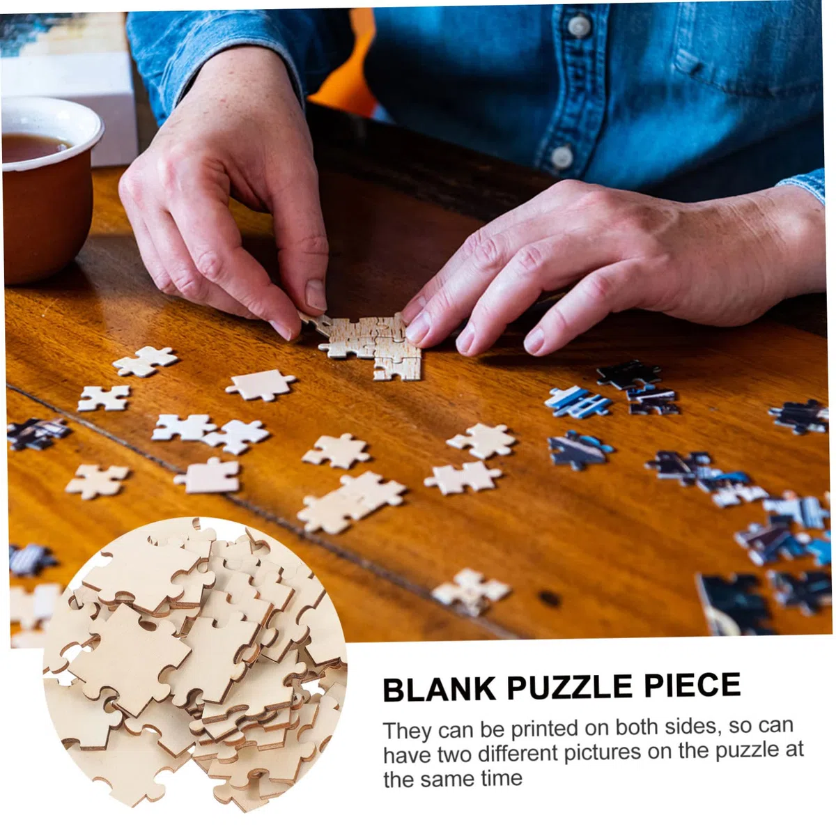 VANZACK 100 Pezzi Puzzle in Legno Vuoto da Disegnare, Kit Puzzle per Bambini Pezzi Resistenti, per Sviluppare Abilità Creative e Artistiche