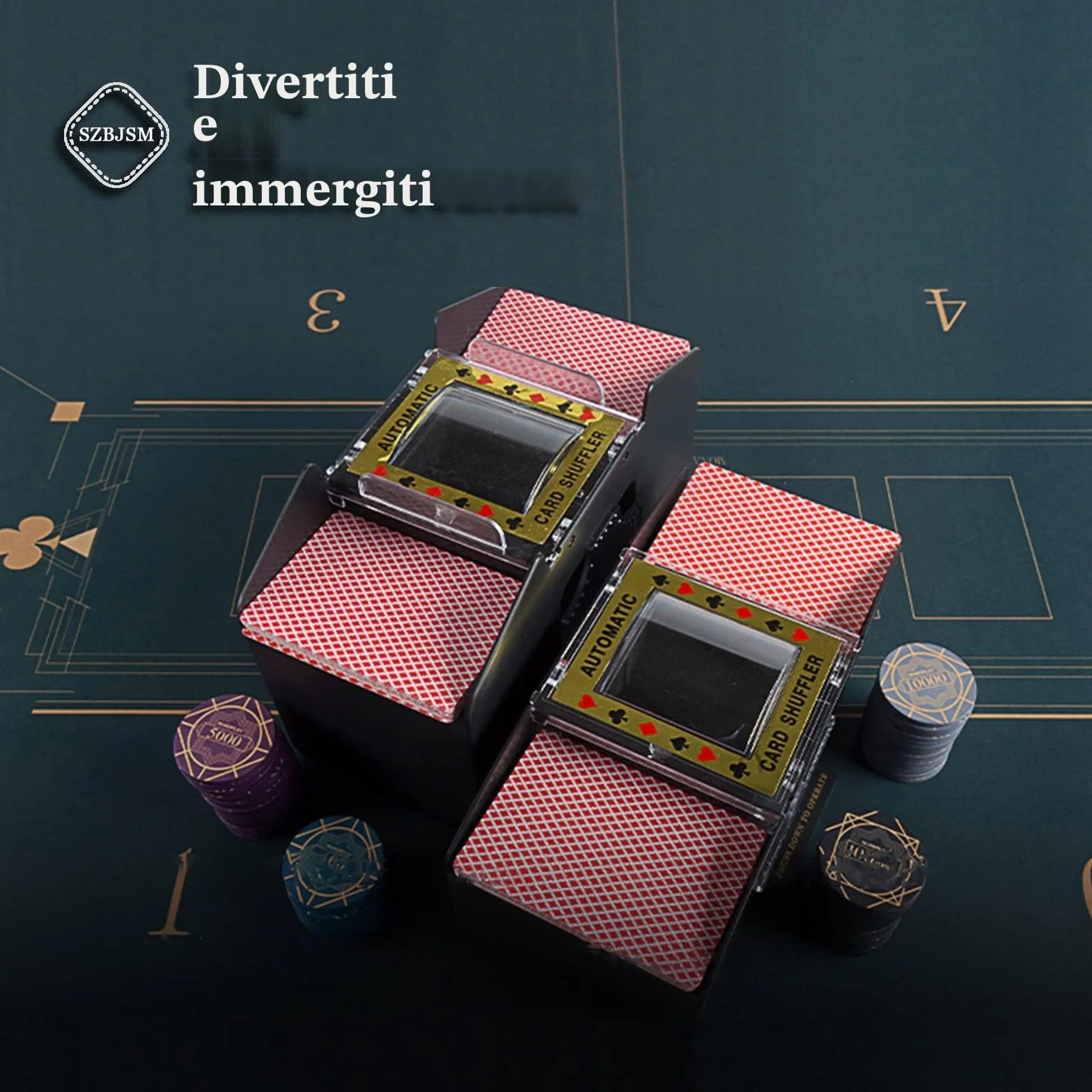 Distributore Carte Gioco Elettronico, Mischia Carte Automatico con Batteria e 2 Paia di Poker, Mescolatore Carte da Gioco per Uno, Poker, Burraco, Blackjack