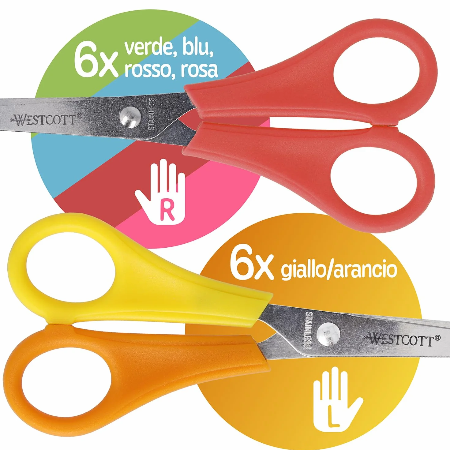Westcott Forbici per bambini 30 pezzi in confezione espositiva | Forbici con scala integrata da 5 cm | Forbici da bricolage 13 cm (5") ideali per le mani dei bambini | Punta arrotondata | E-2150S