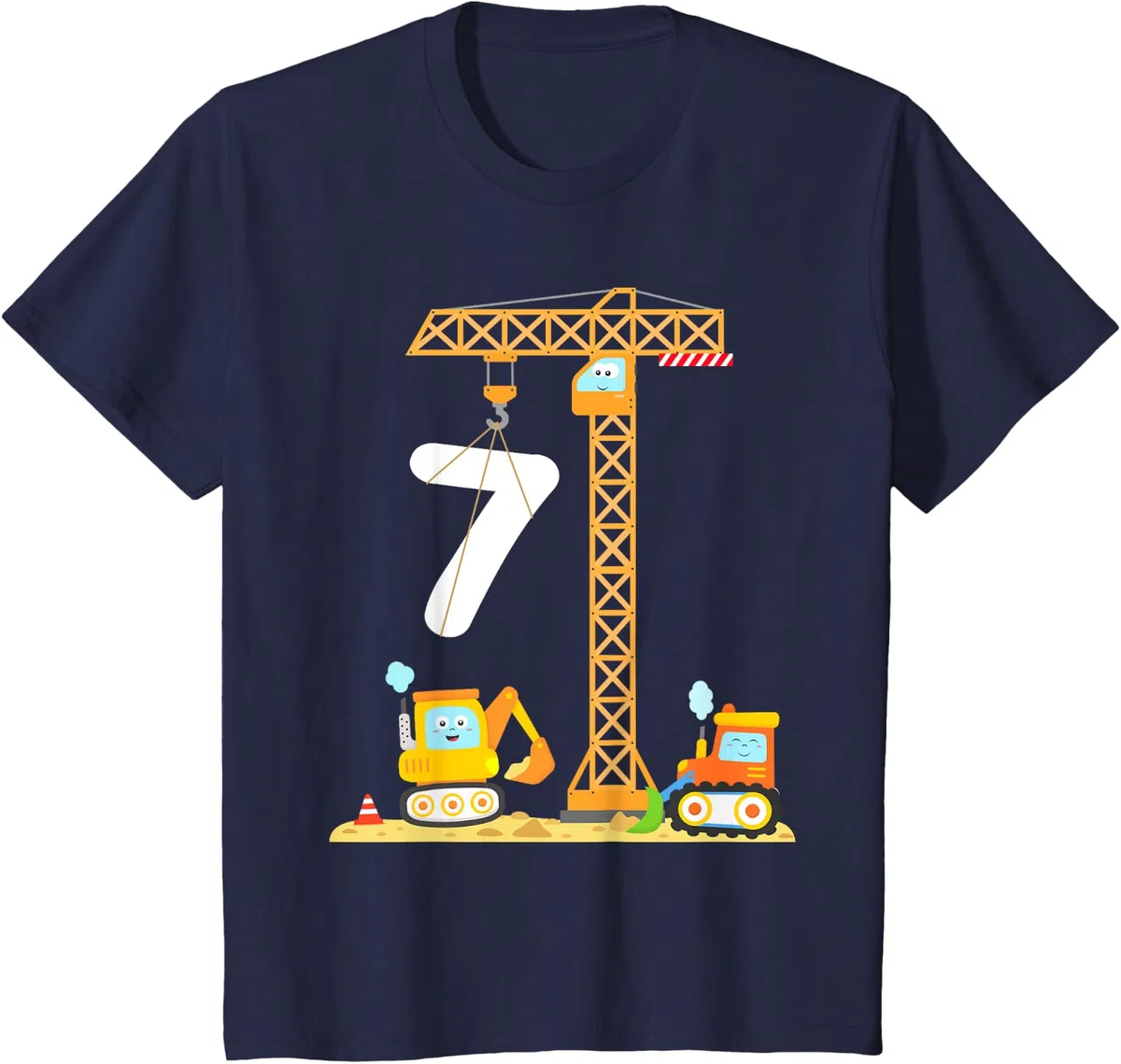 7 Anni Gru Escavatore Bulldozer Veicoli Cantiere Compleanno Maglietta