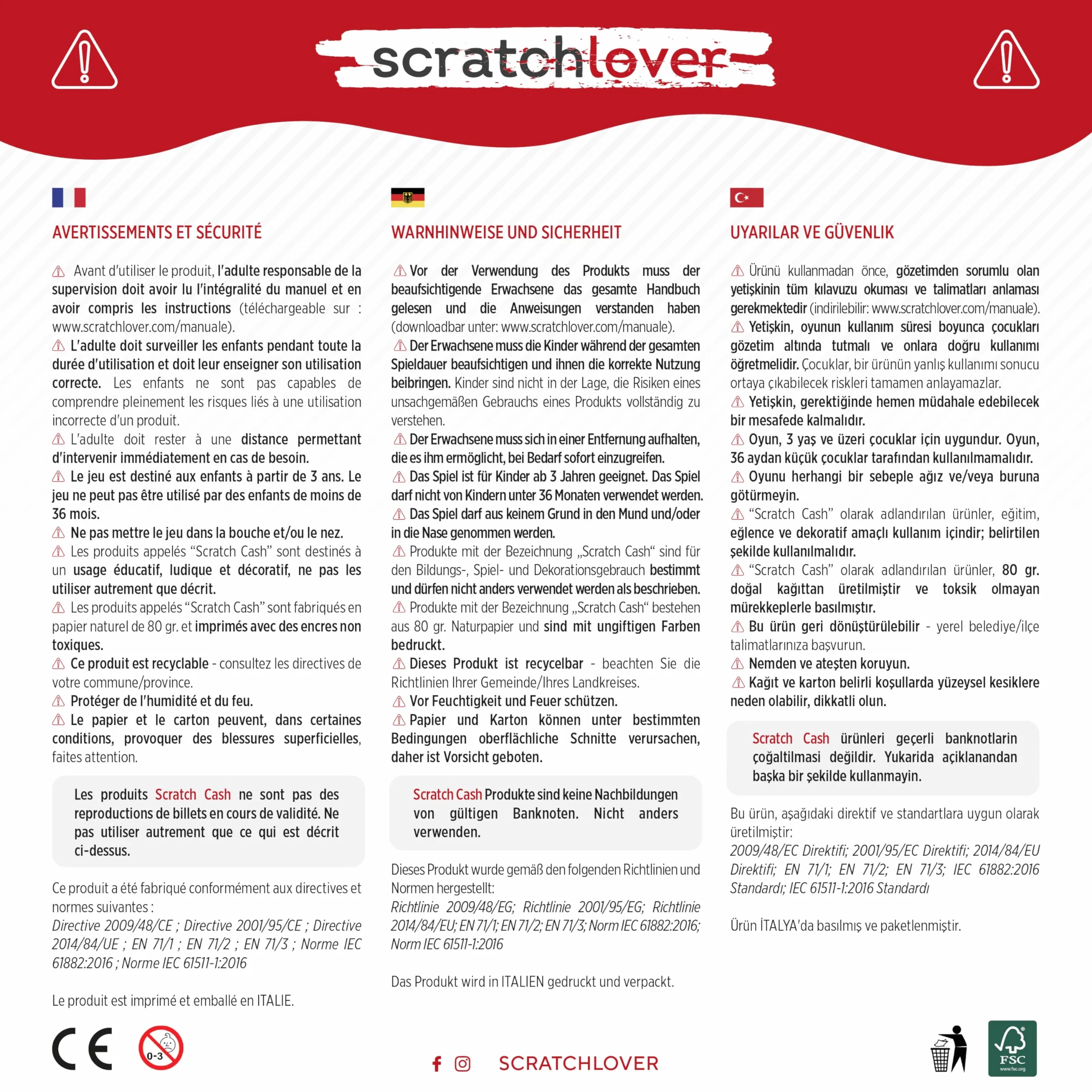 Scratch Cash Mini Bundle Plus 225 Banconote Finte 25 x 1, 2, 5, 10, 20, 50, 100, 200, 500 Euro, Fac-Simile Euro, Dimensioni Reali