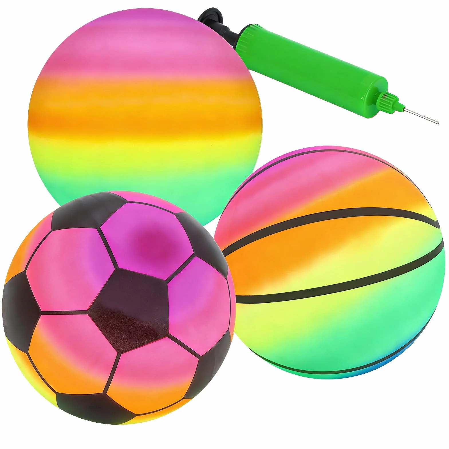Gukasxi 3 Pezzi Palla Gonfiabile Spiaggia con pompa, Palline da Spiaggia Arcobaleno Palla Morbida PVC Bambini per Bambini Adulti Interni Esterni Spiaggia Piscina