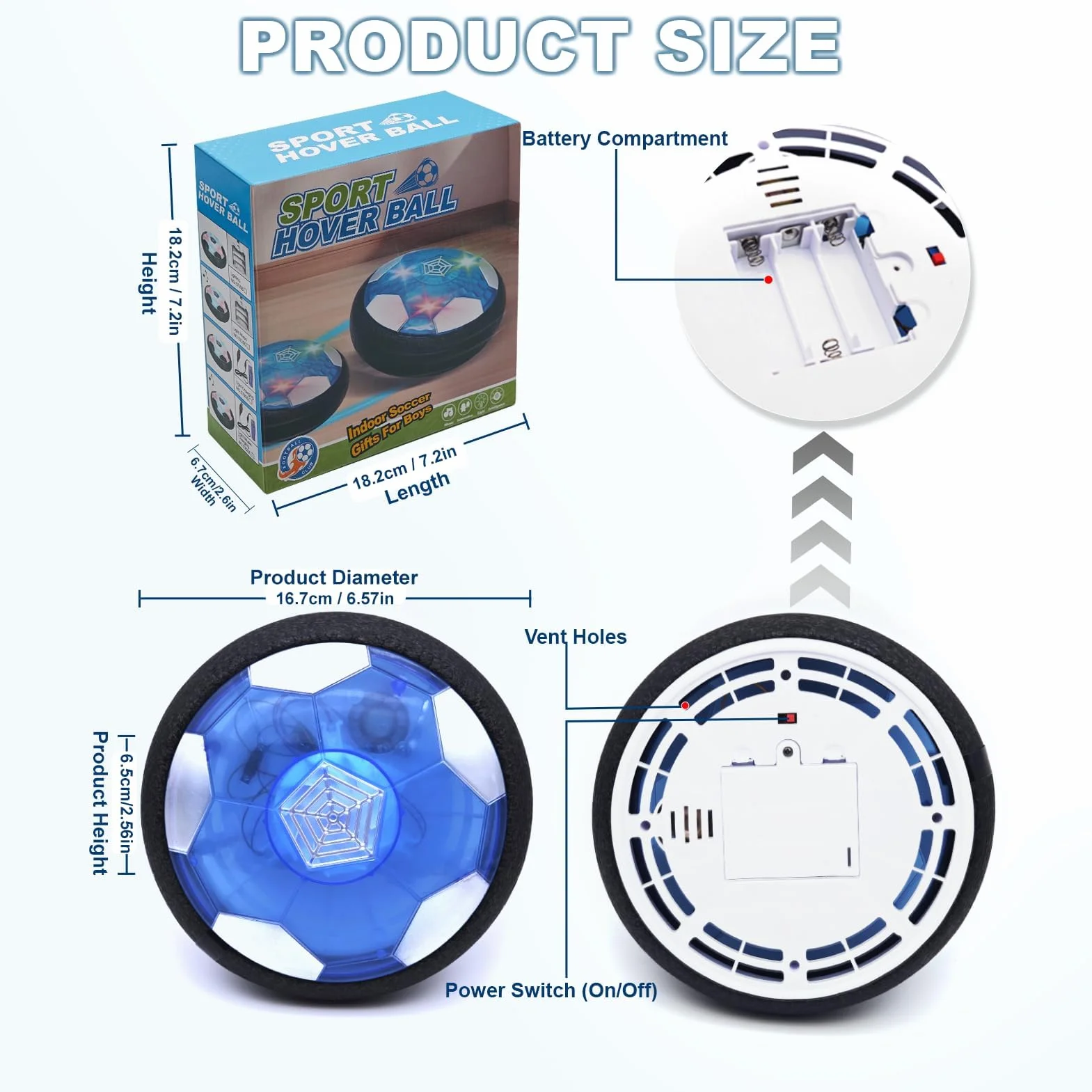 Air Power Calcio Giocattoli, Pallone da Calcio Fluttuante con Luci LED e Musica, Hover Ball, Palla Volante, Giocattolo calcio Indoor per Ragazzi E Ragazze di 3-12 Anni