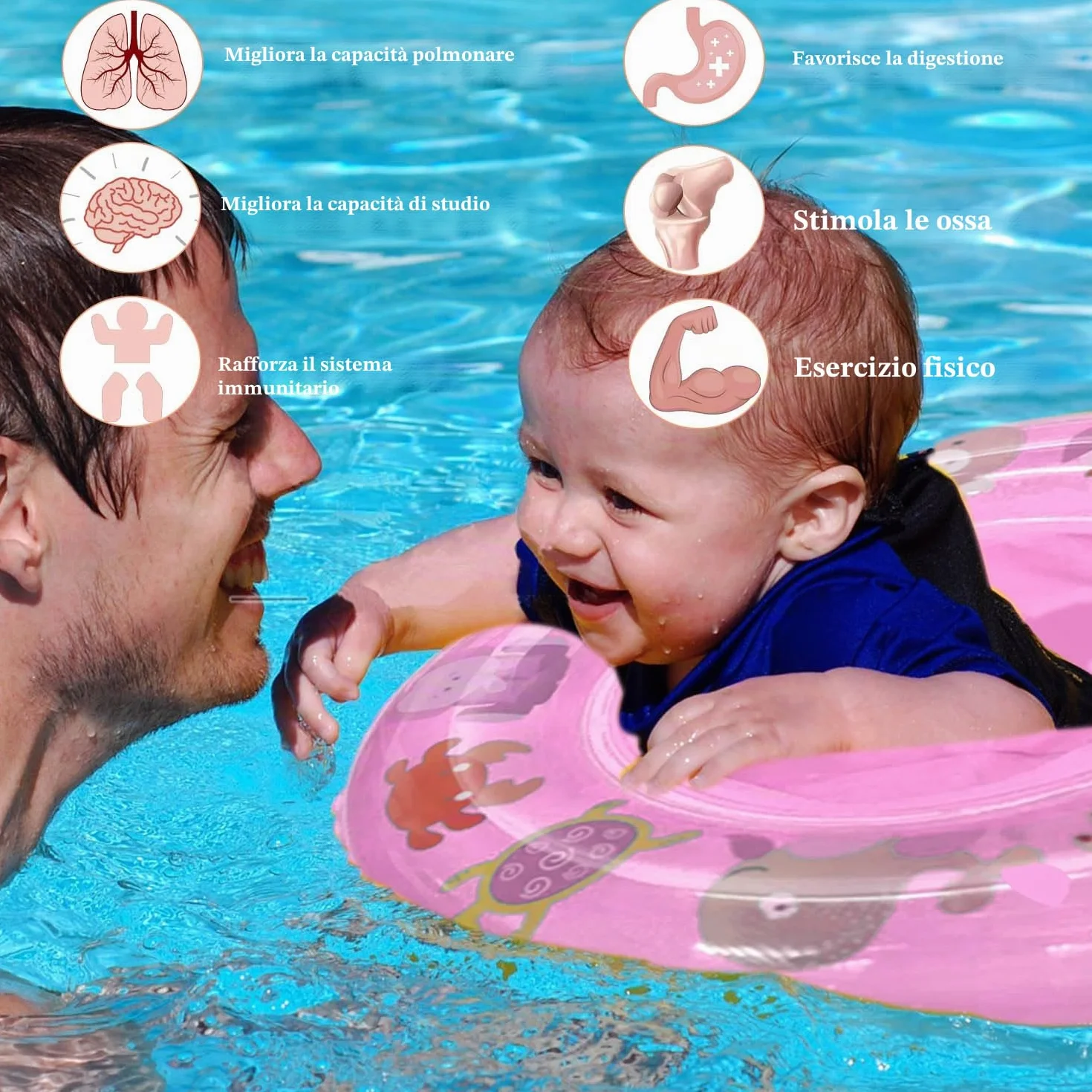 Anello da nuoto per bambini, anello da nuoto per bambini, sedia galleggiante gonfiabile regolabile per neonati, aiuto per il nuoto per neonati da 6 mesi a 36 mesi
