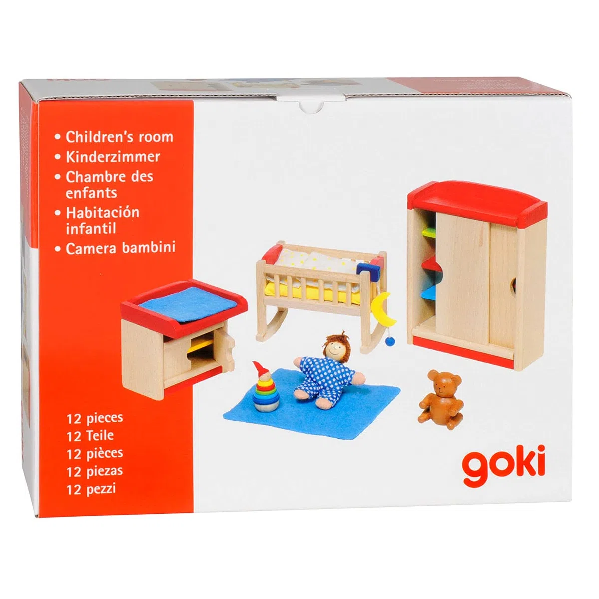 Goki 51905 - Camera dei Bambini, 12 Pezzi, mobili per la casa delle Bambole