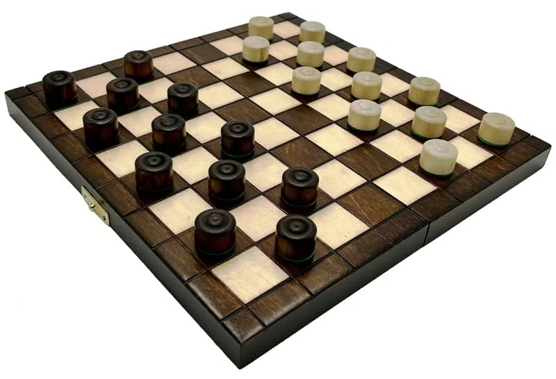 Un gioco di dama – Checkers 64 campi – Scacchiera pieghevole |25 x 25 cm| in legno & 24 Checkers |2 cm | – Checkers Set