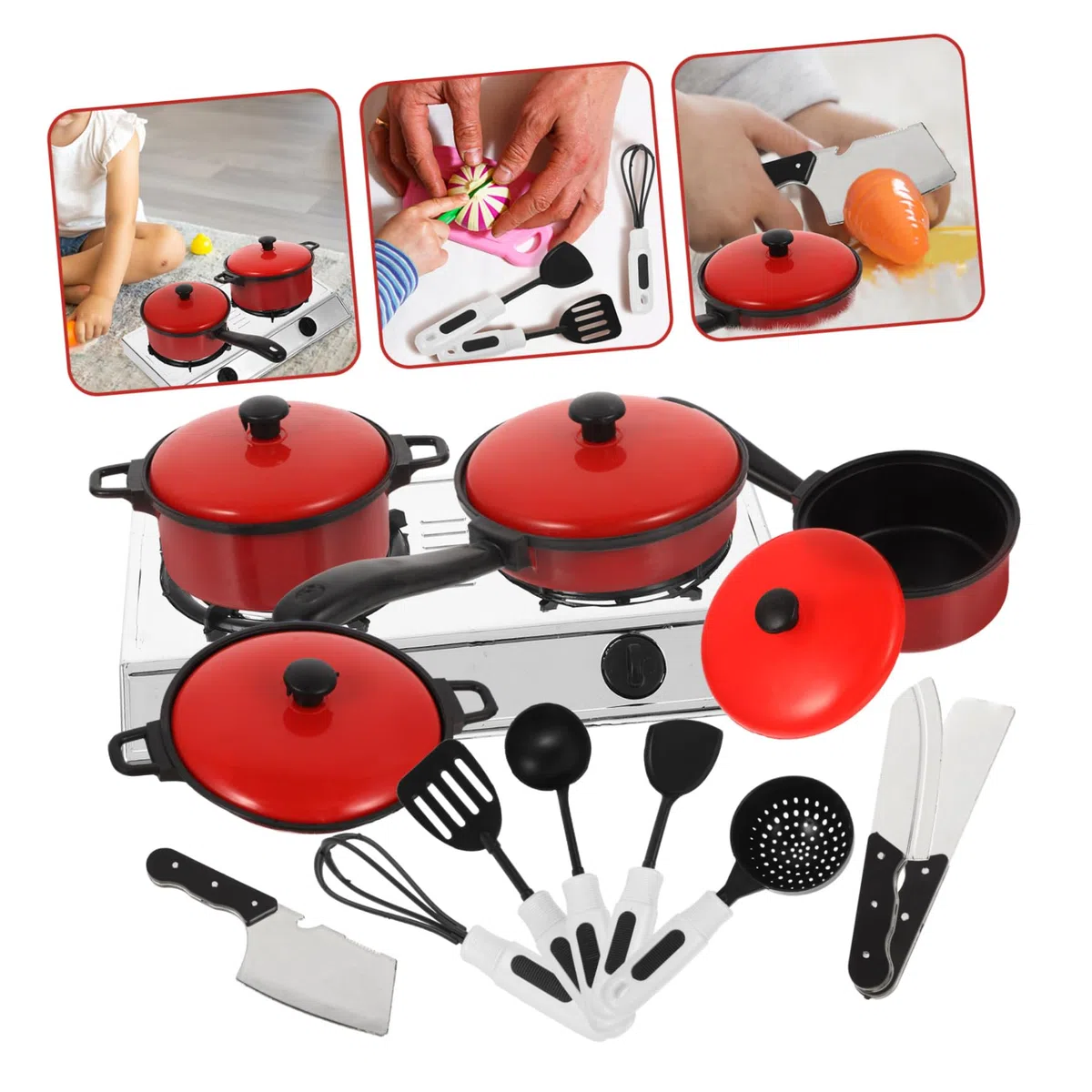 HEMOTON giocattolo da tavola vestito per bambini di legno mini giocattoli set da gioco in legno pentole da gioco per la casa utensili da cucina per la casa cibo stoviglie padella impostare