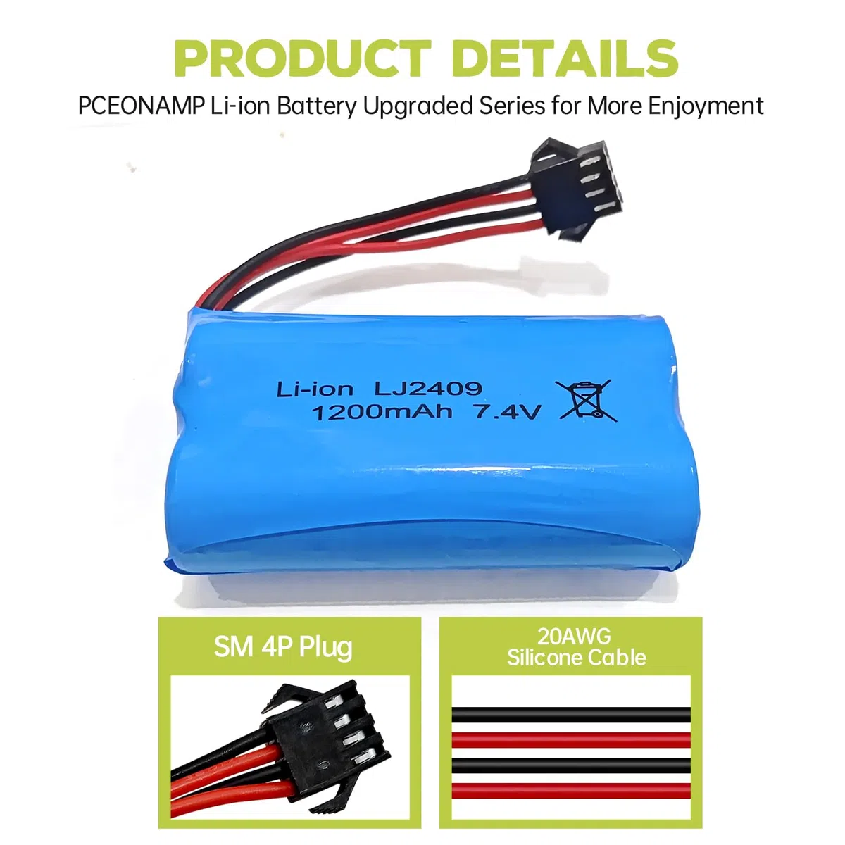 1PCS 7.4V 1200mAh SM-4P Plug Batteria Ricaricabile con Cavo di Ricarica USB per EC08 RC Giocattolo Arrampicata Drifting Car Modello Off-Road Car RC Barca Batteria