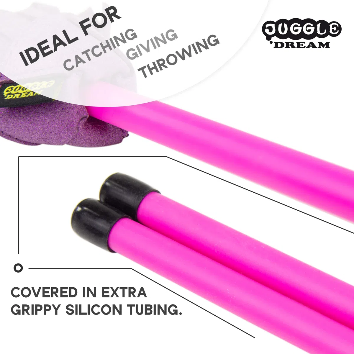 Juggle Dream Neo Flowerstick Set incl. bastoncini da mano. Bastoncino in fibra di vetro, impugnatura in silicone, frange in pelle scamosciata. Jonglier Flower Stick (rosa/viola)