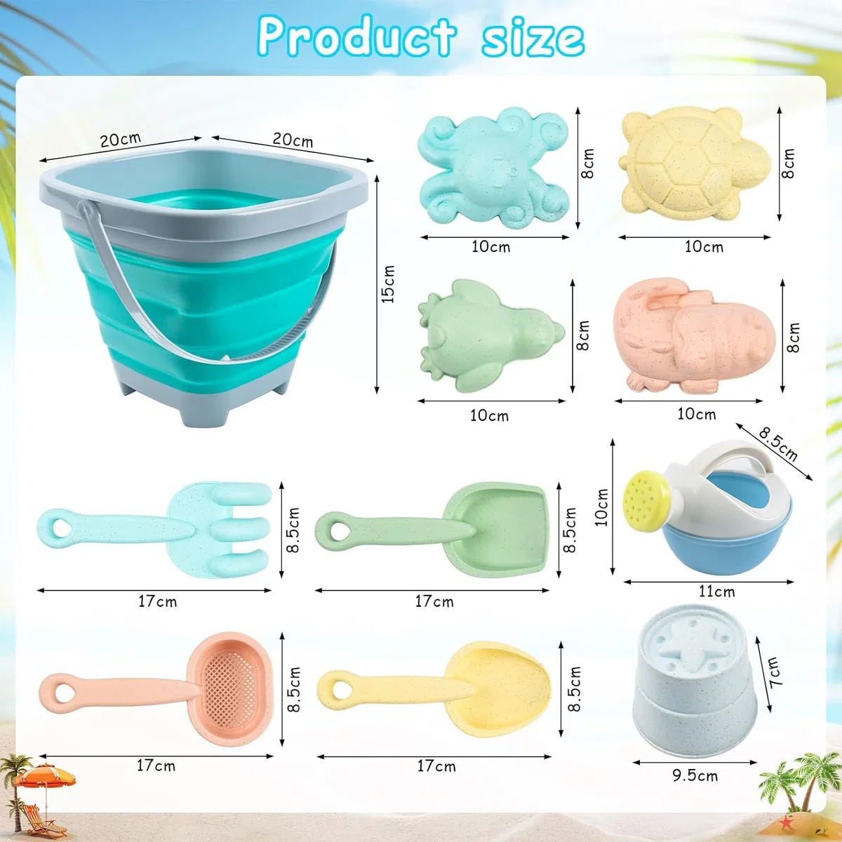Set Di Giocattoli Di Sabbia, 11PCS Giochi Da Spiaggia Per Bambini, Giocattolo Di Sabbia Con Stampi Di Sabbia, Secchi, Pale E Annaffiatoi, Per Festa Di Compleanno Estiva Dei Bambini Sulla Spiaggia