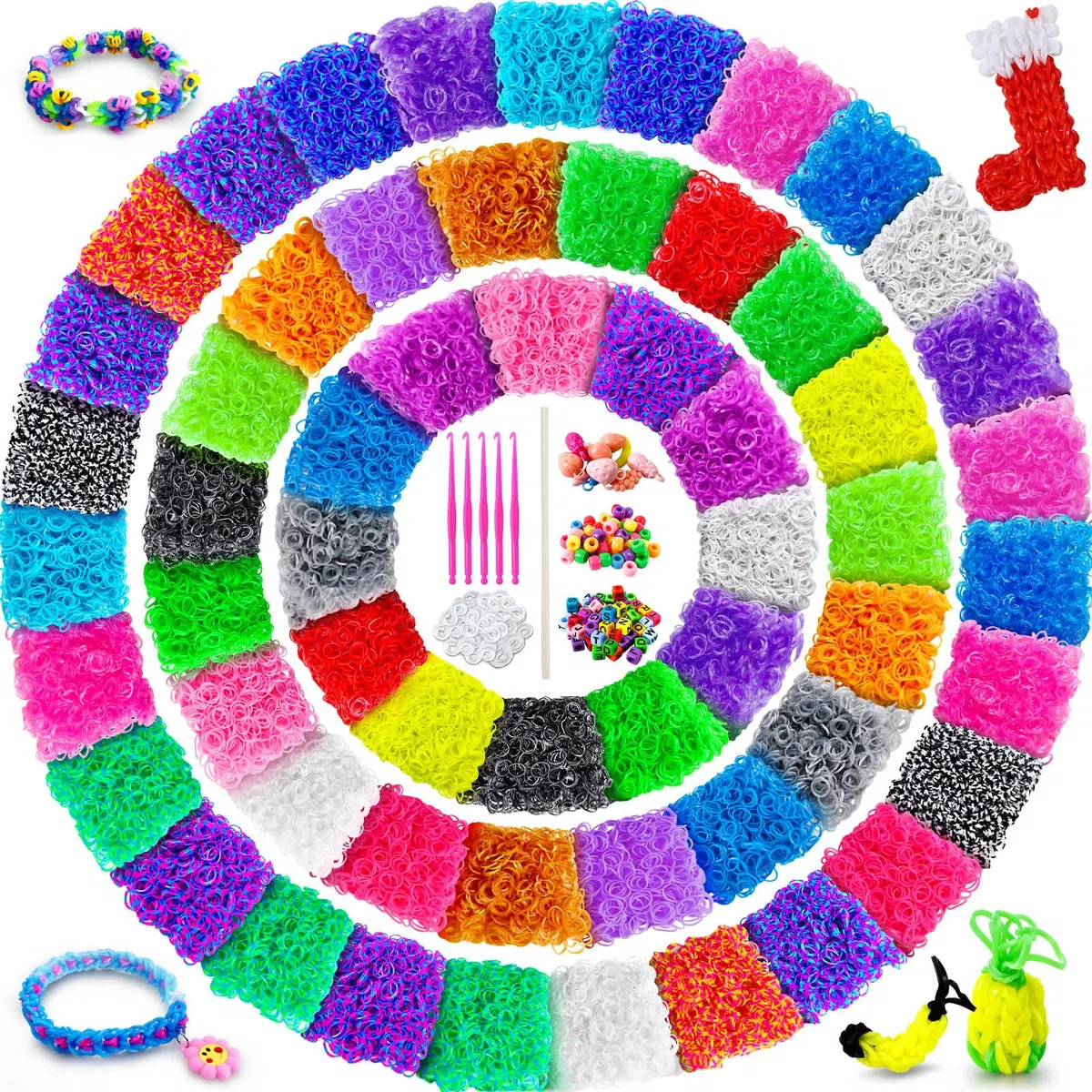ROSHUKG Elastici per Braccialetti di 60 Colori, 12300 Kit per Fare Braccialetti di Gomma, Regalo per La Tessitura e l'artigianato con Clip a S
