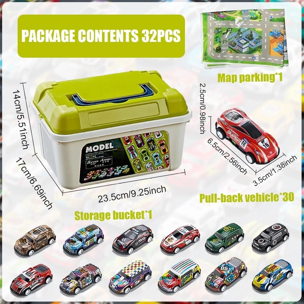 Mini Auto, 30PCS Mini Auto da Corsa Metallo Auto da Corsa Set Macchine con Tappeto da Gioco Veicolo Metallo Die Cast Regali di Natale Cowboy per Carnevale