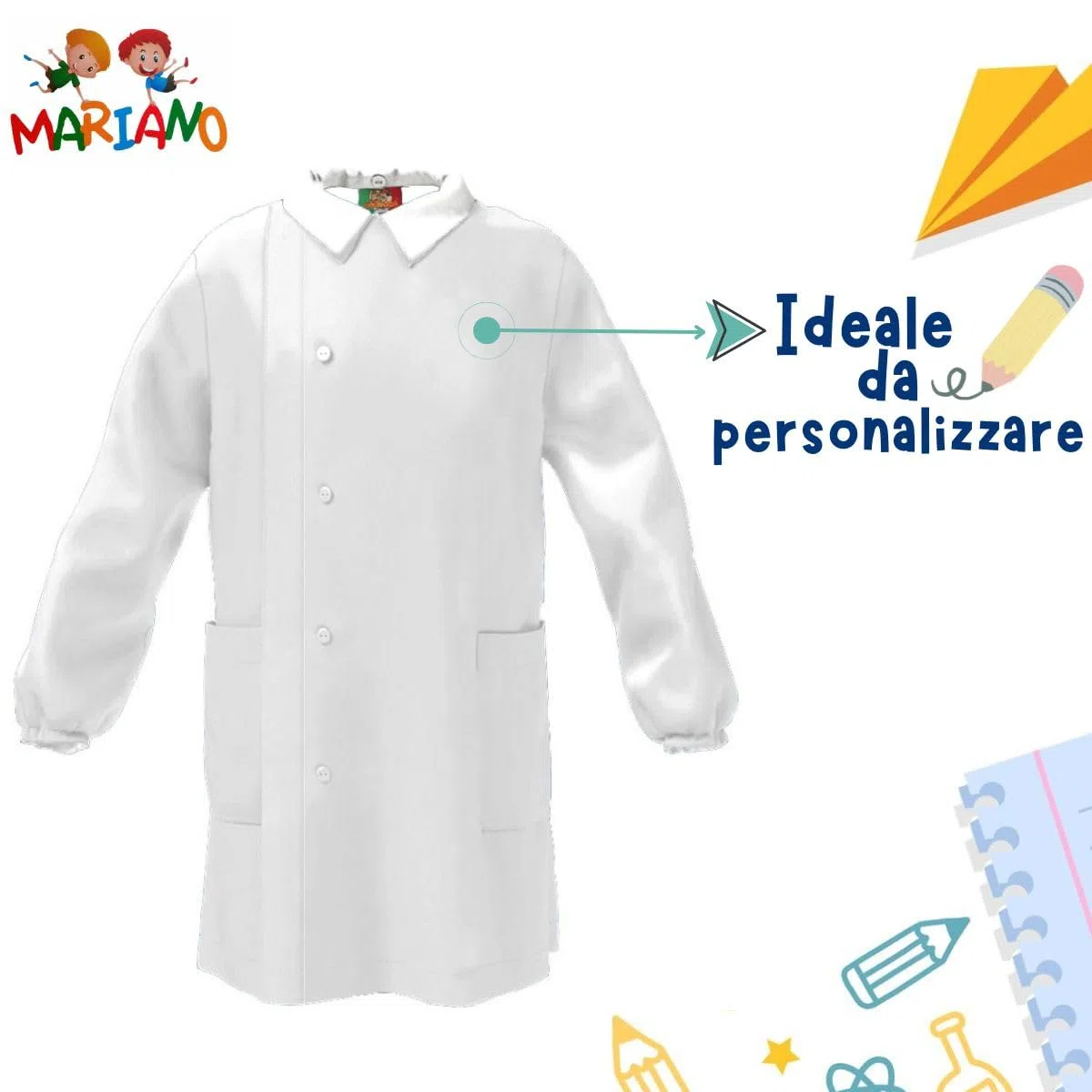 Mariano - Grembiule Scuola Bambino Made in Italy, Asilo ed Elementari – Pratico, Resistente, con Bottoni e Colletto Staccabile – Casacca Senza Ricamo