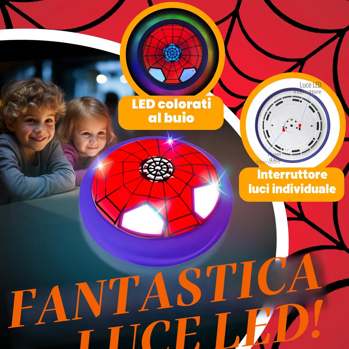 Spider Pallone Calcio Fluttuante, Hoverball con Luci LED, Giochi di Calcio per Bambini 3 4 5 6 Anni, Regalo Bambini Bambina 3-12 Anni, Giochi Esterno Interno Bambini