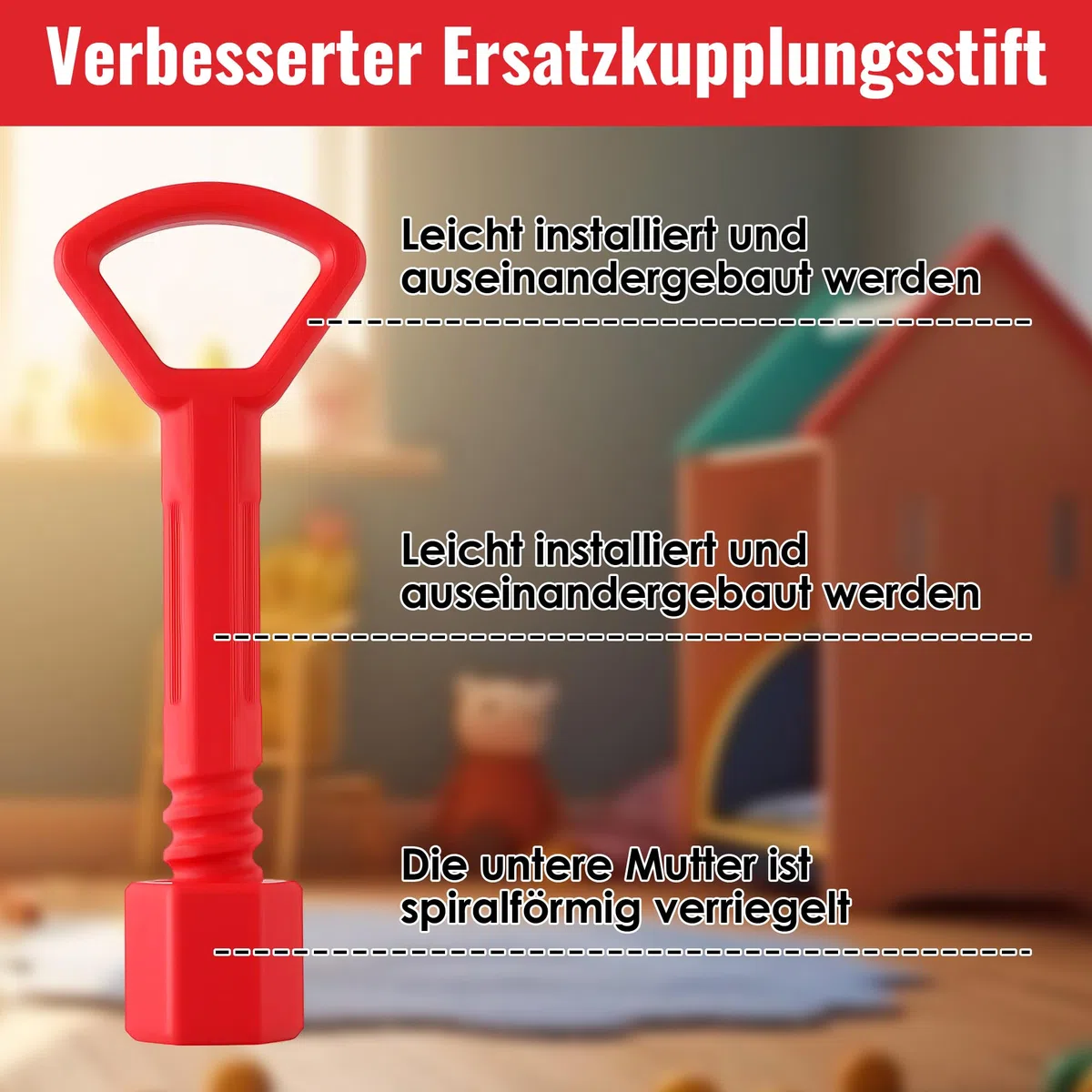 Enhon 2 Stück Ersatzkupplungsstift für Big Bobby Car Classic, Rot Anhängerkupplungsstift, Zubehör für Kinderfahrzeuge, Hochwertiger Kunststoff