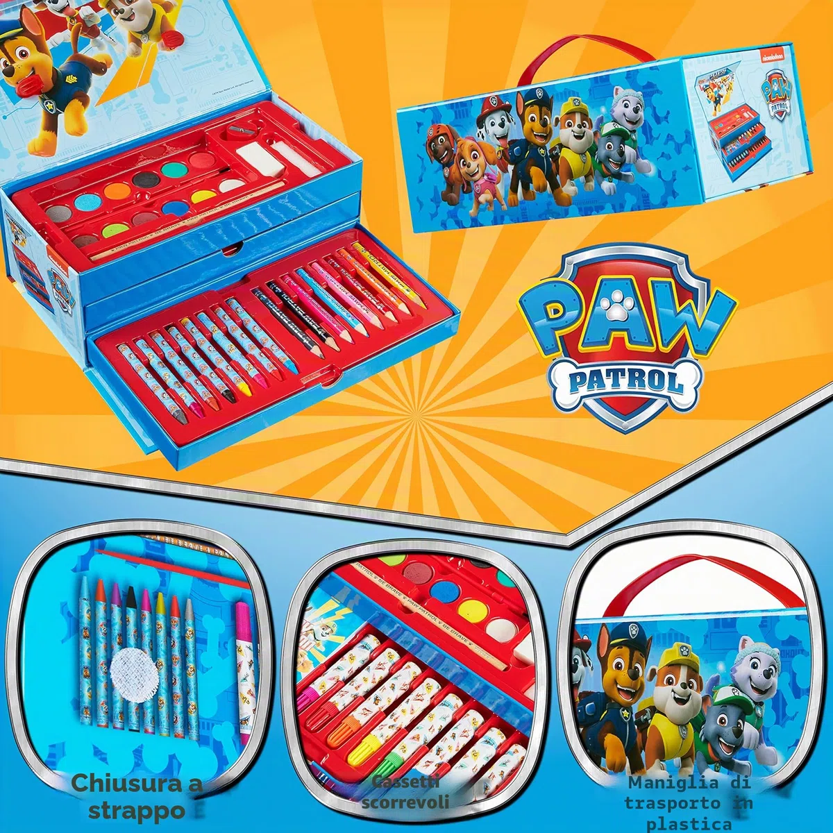 Paw Patrol Valigetta Colori per Bambini con Pastelli a Cera e Matite Colorate (Blu Navy)
