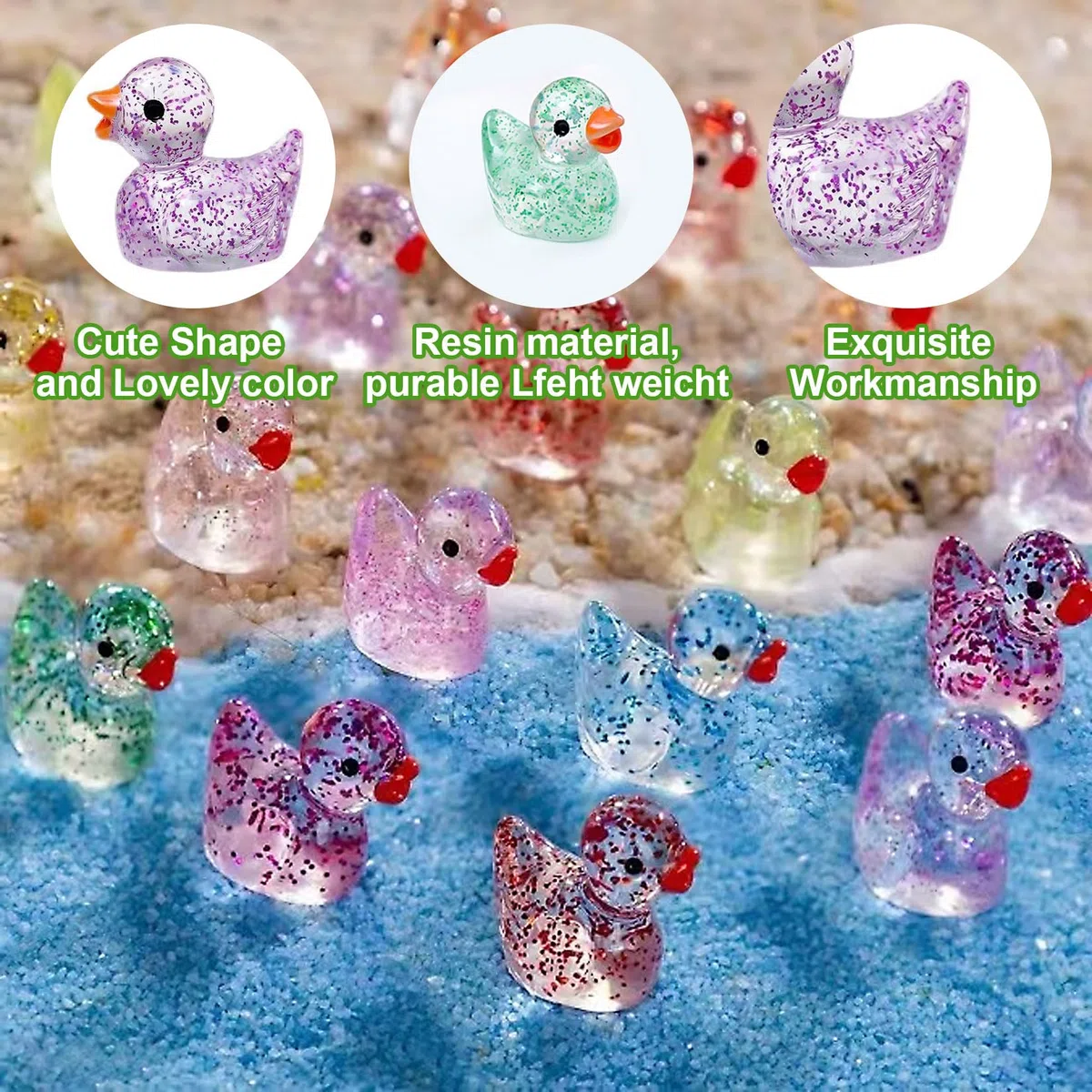 120 mini anatre luminose, mini anatre in resina glitterate, mini anatre in plastica, che si illuminano al buio, piccole anatre in miniatura, animali in resina per casa delle bambole, acquario