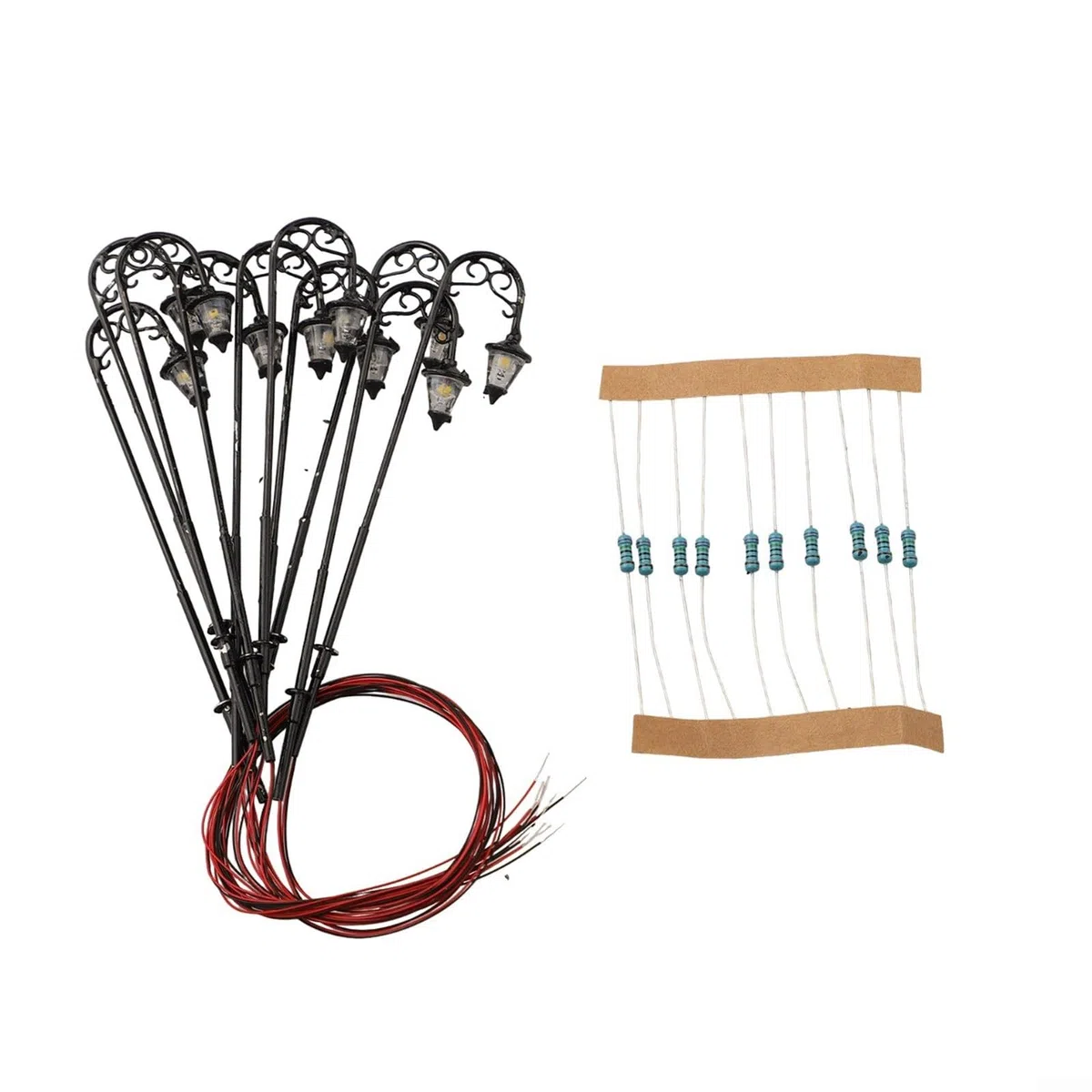 10 lampade da strada a LED per H0 pista 1:87, modellismo, 63 mm, 3 V, luce bianca calda, accessorio per modellismo, lanterna, illuminazione con resistenze