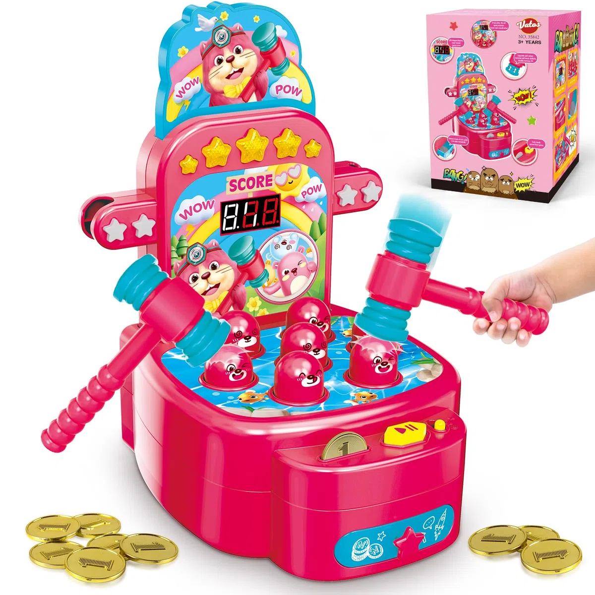 VATOS Giocattolo Martello, Mini Gioco elettronico Arcade, Gioco con 2 martelli, Gioco interattivo per Lo Sviluppo educativo per Bambini e Ragazzi di età 3 4 5 6 Anni