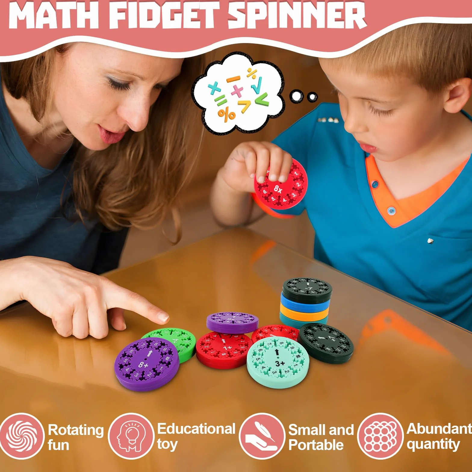 Math Fidget Spinner, 18PCS Math Fact Fidget Spinner, Fidget Toys Matematico Antistress Bambini Adulti, Giocattolo Matematico per Tutte Le età (Addizione Sottrazione Moltiplicazione Divisione)