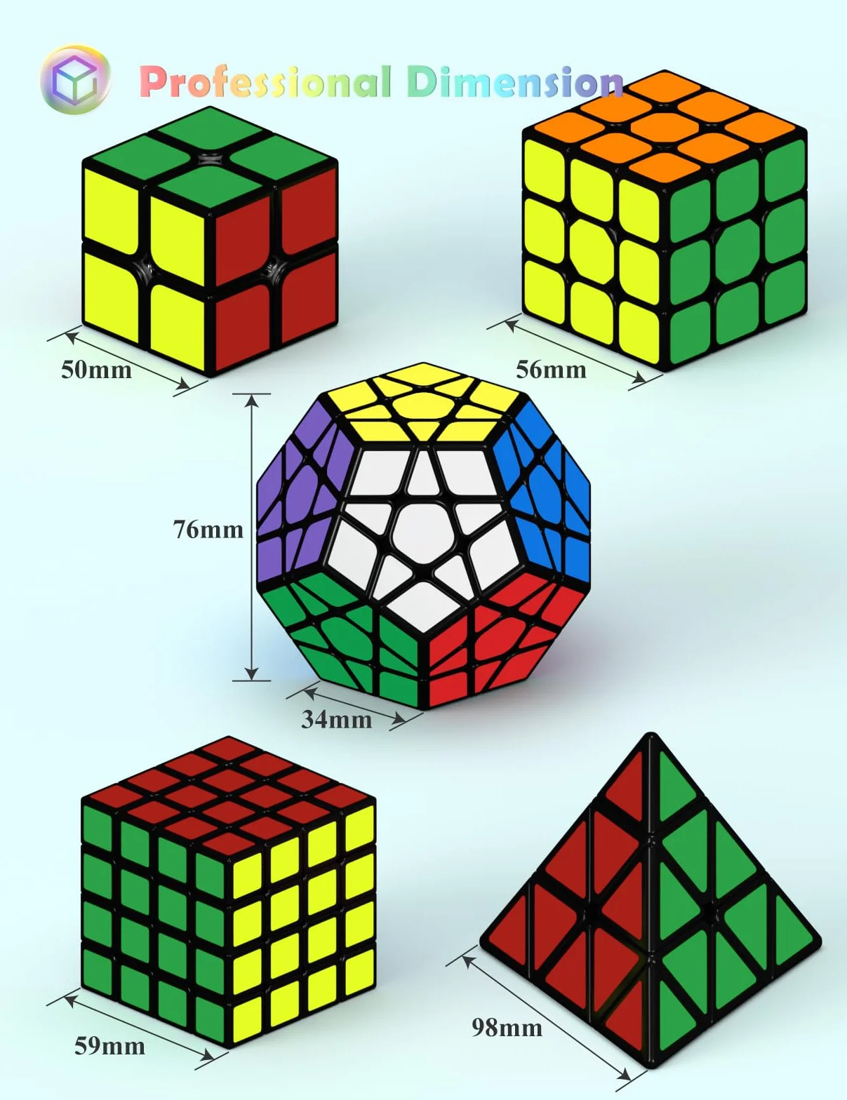 ROXENDA Speed Cube Set, 2X2 3X3 4X4 Piramide Megaminx Cube - Cubo Magico Fast Cubo di Velocità Collezione per Bambini e Adulti [5 Pack] (Sticker)