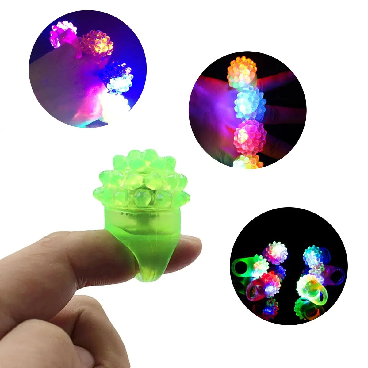 Anelli Luminosi LED Dito, 12 Pezzi Party Anello Light up Lampeggianti Divertenti Bomboniere, Giocattoli con Luci, Gomma Gelatina Bumpy, Party Toys Ring
