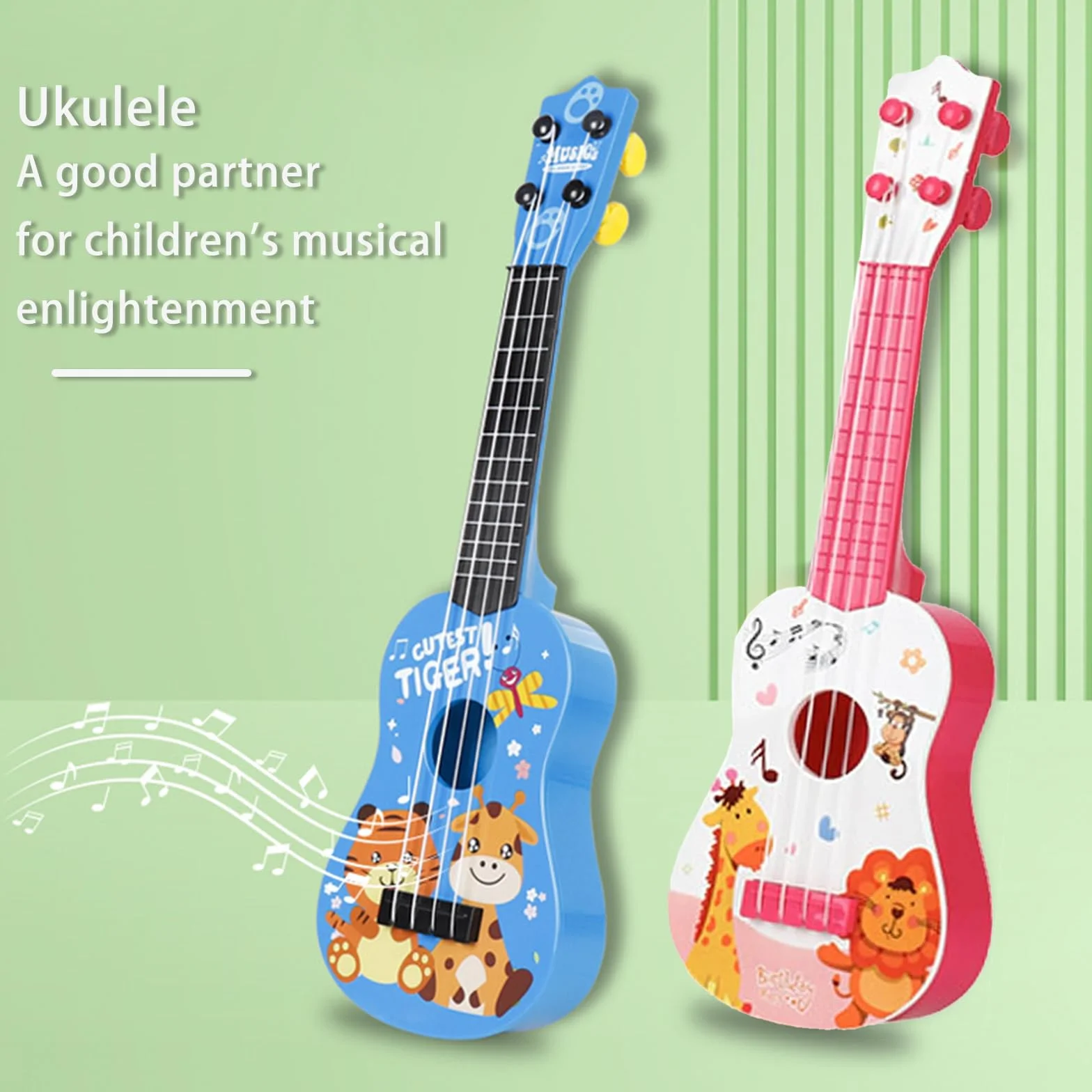 41CM Chitarra Giocattolo, Plastica Ukulele per Bambini, Mini Chitarra Bambini, Musica Giocattoli Educativi, Chitarra con 3 Corde Regolabili, per Principiante (Rosa)
