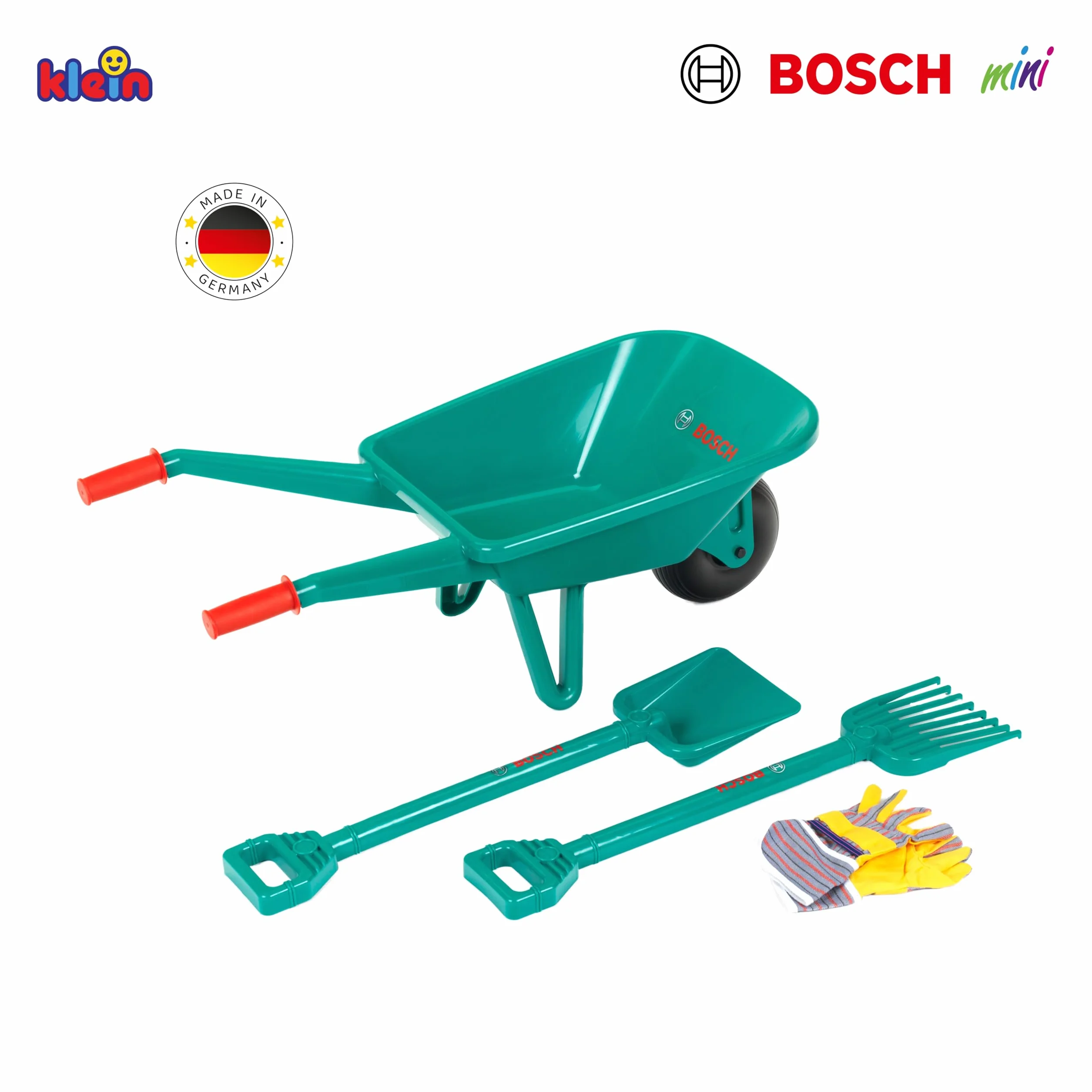 Theo Klein 2752 Set da Giardino con carriola, con Pala, rastrello e Guanti da Lavoro, Anti-UV I Giocattolo per Bambini a Partire dai 3 Anni