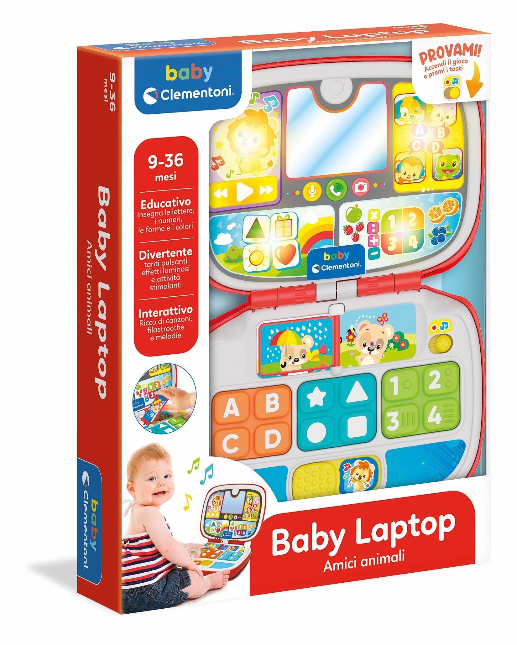 Clementoni - 17677 - Laptop Amici Animali, Gioco Interattivo 9 mesi, Centro Attività e Computer Educativo per Bambini (Versione in Italiano)