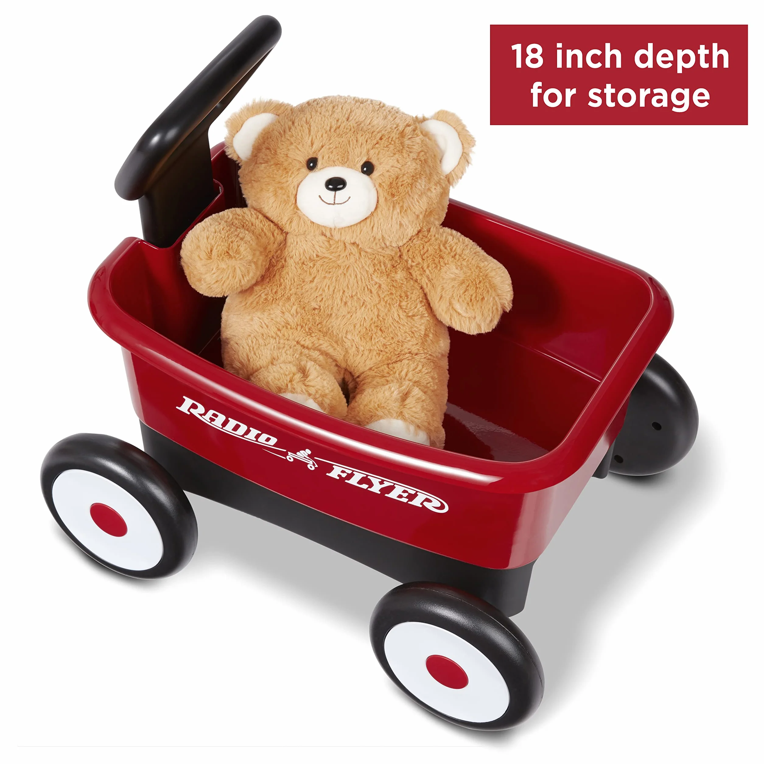 Radio Flyer Push & Pull Walker Wagon with Teddy Bear, Carrello giocattolo bambini, Carretto primi passi spingi e tira 2 in 1 rosso, con orsacchiotto, per bambini da 1 a 4 anni