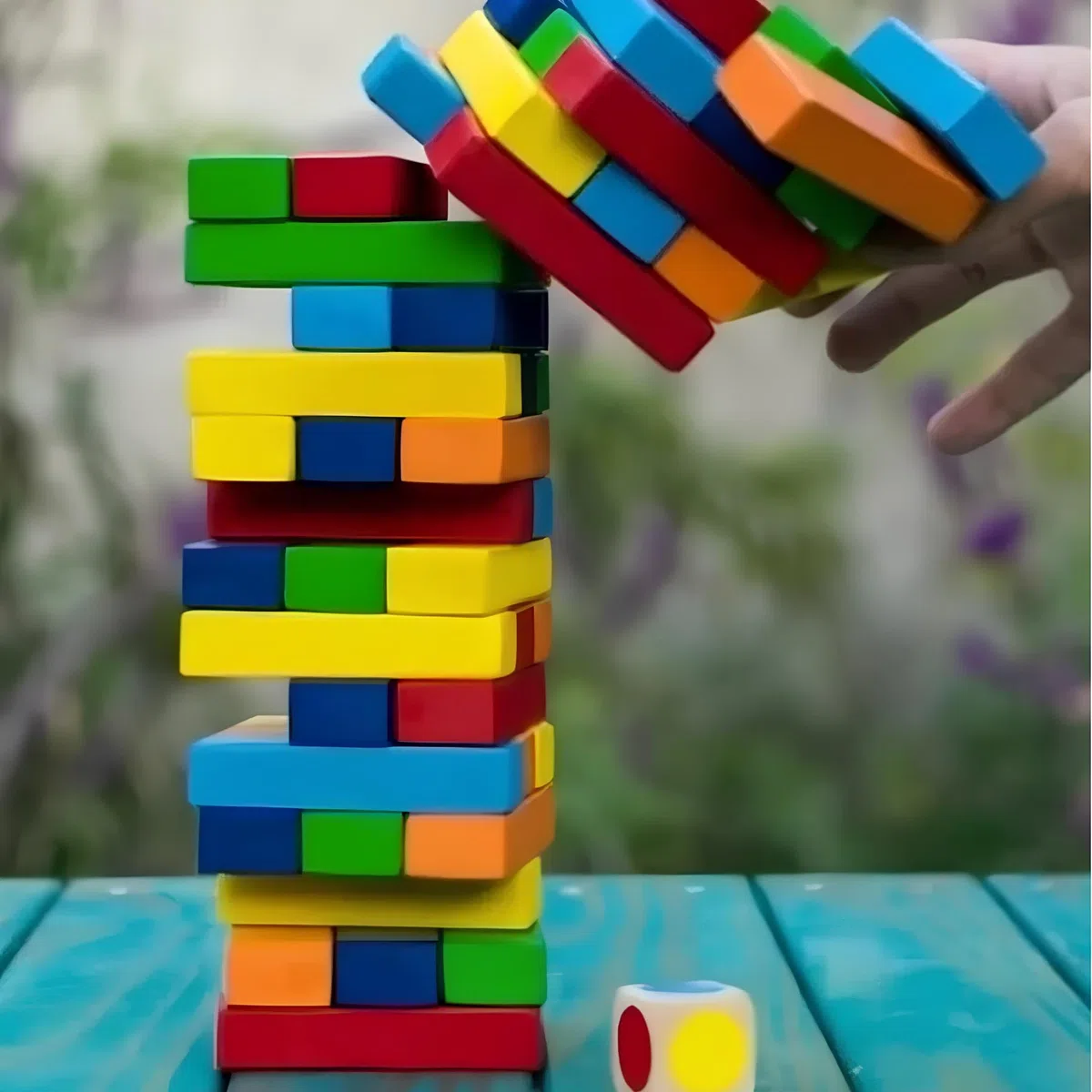 Generico Gioco Torre in Legno Colorata Torre Equilibrio Legno 54 Pezzi con Dado Torre Oscillante Giochi Di Società Mattoncini Impilabili Gioco da Tavolo Classico Educativo Costruzioni