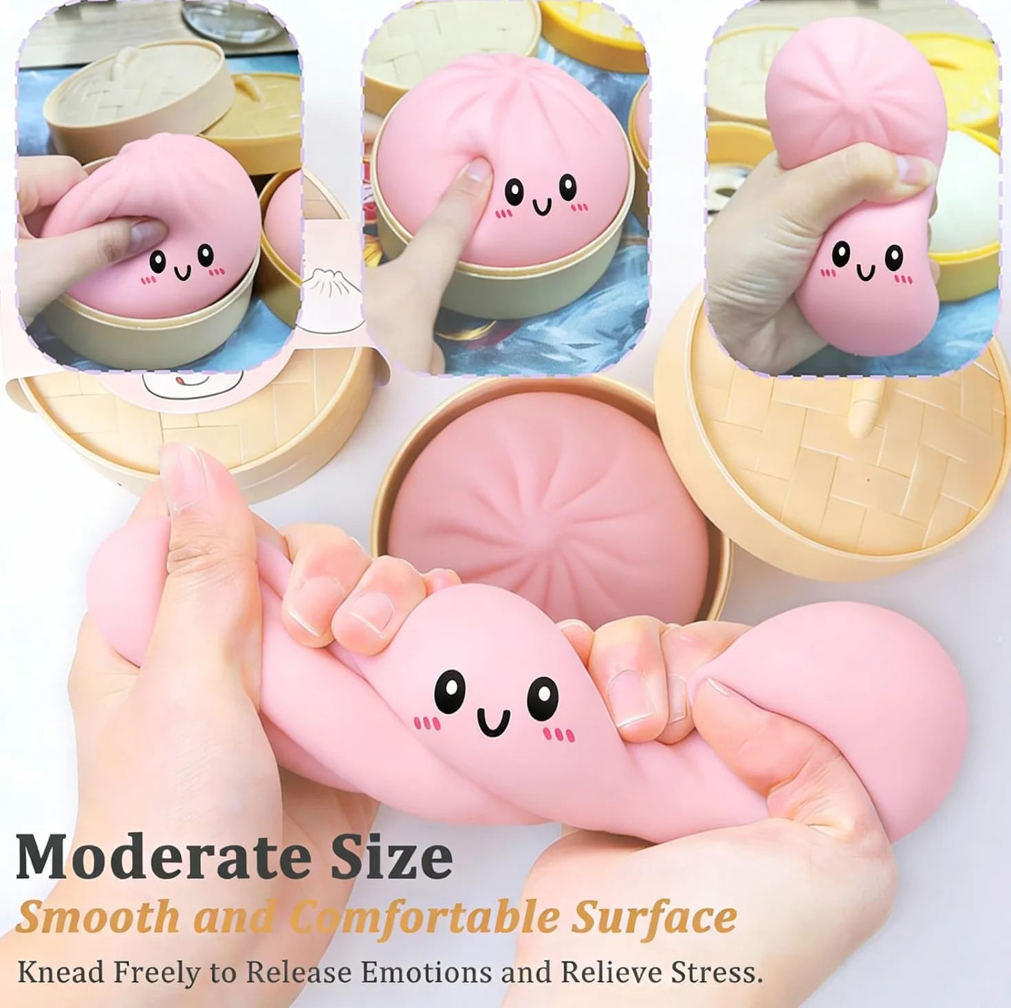 Mystery Squishy Dumplings 2 Pacchi Giganti con Glitter e Vaporiera – Giocattoli Sensoriali Soft Slow-Rise, Regalo Antistress, Idea Divertente per Bambini e Collezionisti, senza duplicati