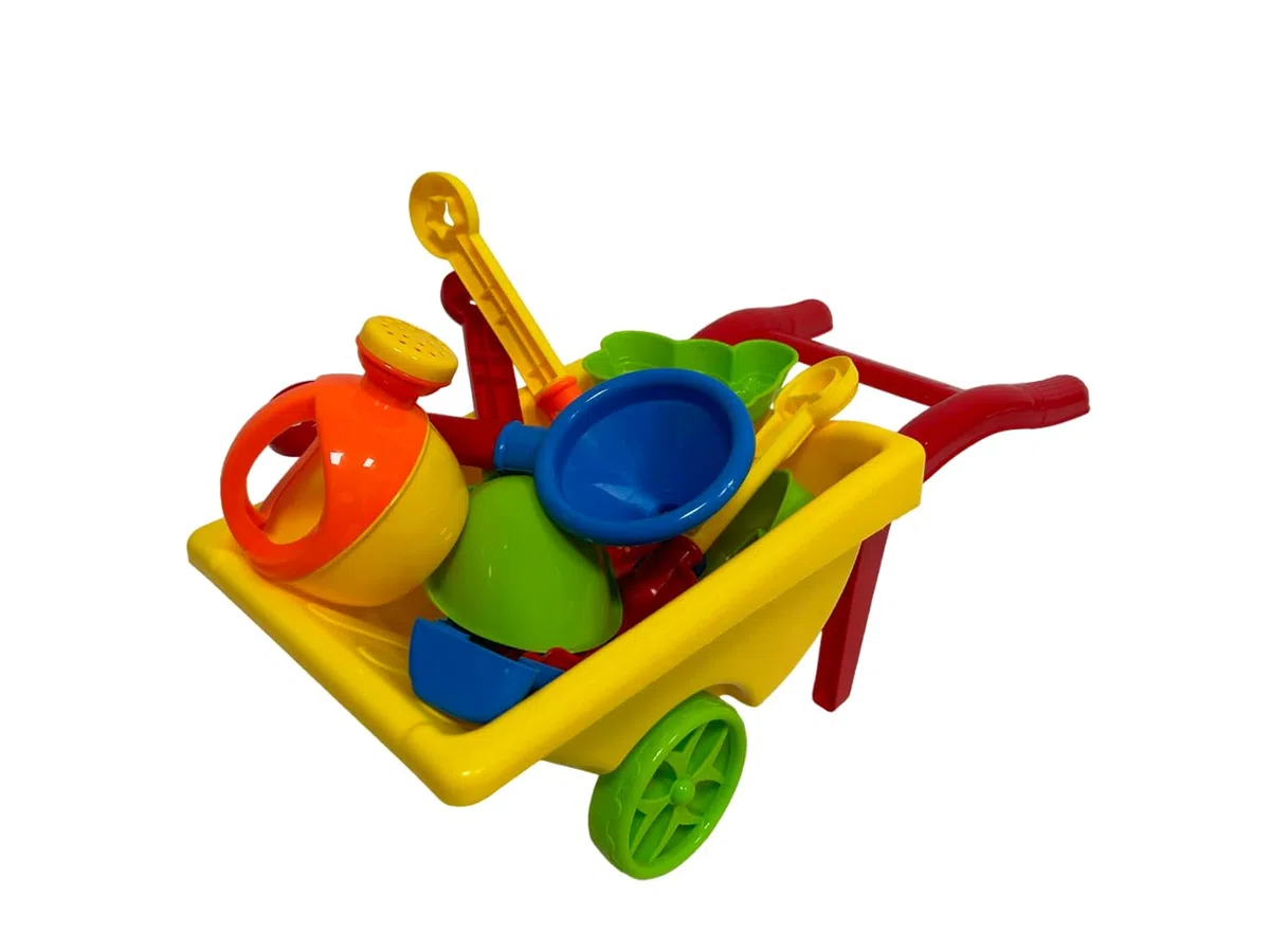 Carriola Giocattolo Con Set Da Mare Cariola Mare Bambini Con Paletta Rastrello Imbuto Setaccio Innaffiatoio e 8 Formine Carriola Mare Per Bambini Piccoli Carriola Spiaggia Plastica Gioco Estivo Estate