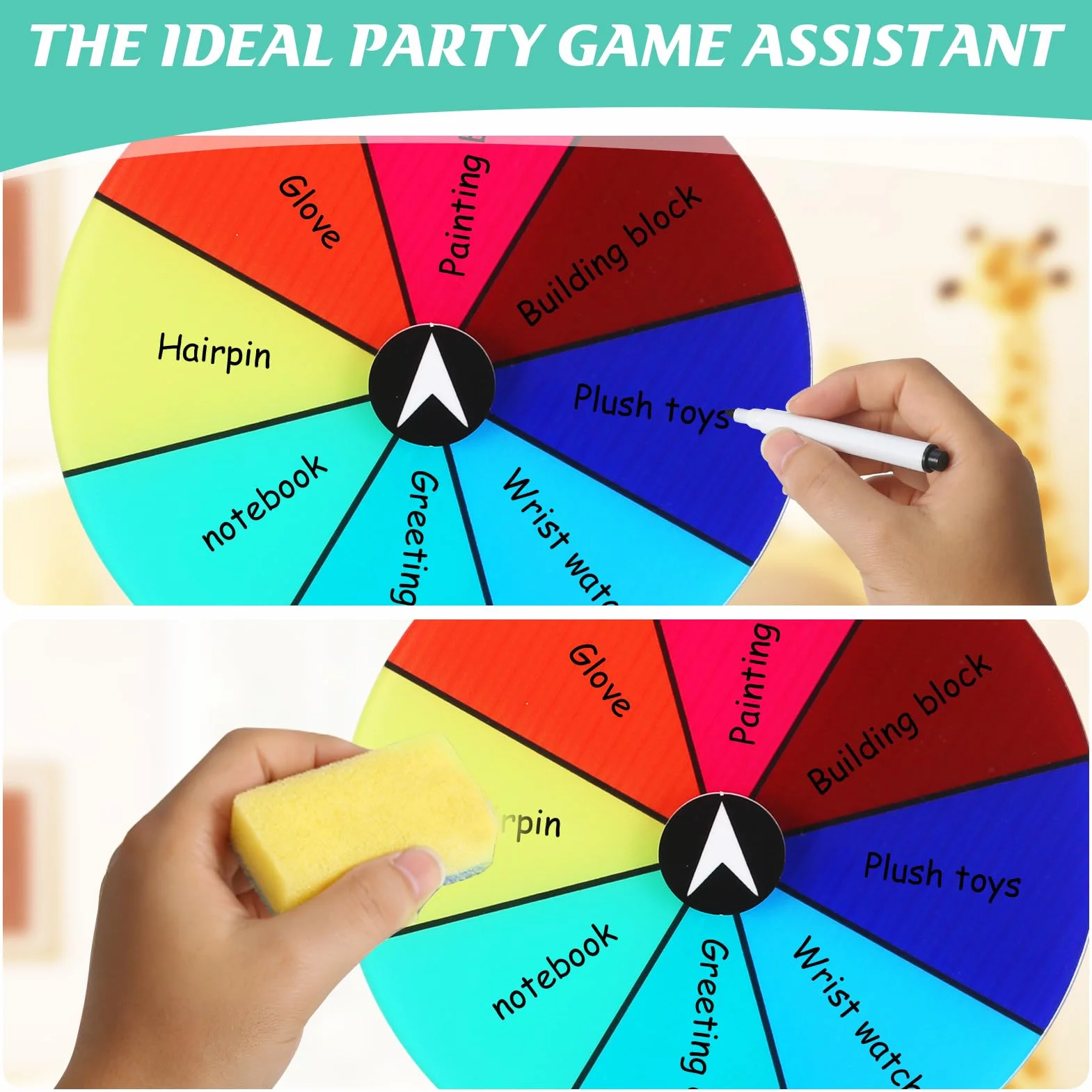 Ruota di Fortuna Girare, Colorata Rotella di Fortuna, Ruota Girevole Cancellabile a Secco, 8 Slots Color Roulette Prize Wheel, Ruota della Roulette da Tavolo per Compleanno Lotteria Festa Festa