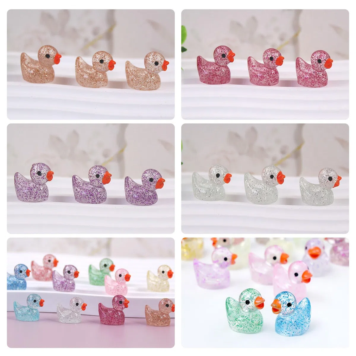 120 mini anatre luminose, mini anatre in resina glitterate, mini anatre in plastica, che si illuminano al buio, piccole anatre in miniatura, animali in resina per casa delle bambole, acquario