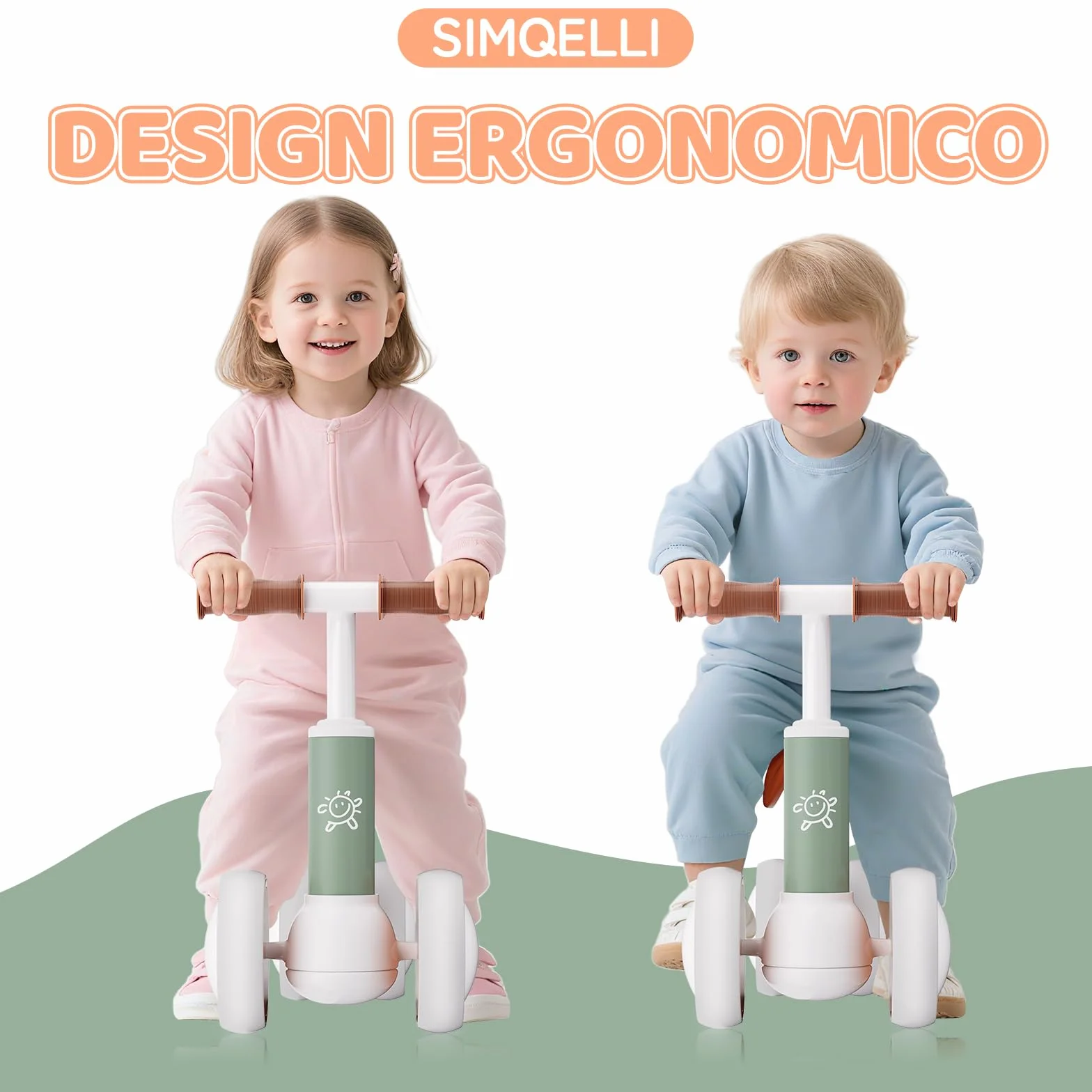 Bicicletta Senza Pedali per 1 Anni (10-24 Mesi), Bicicletta Equilibrio per Bambini, con 4 Ruote Primo Regalo di Compleanno per Bambini e Bambine (Verde)