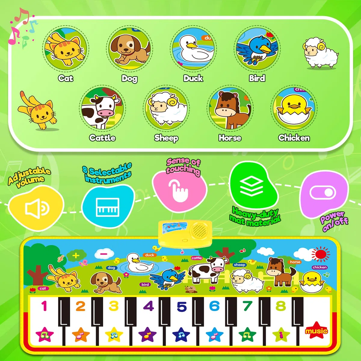 m zimoon Tappetino per Pianoforte, Tappeto Ballo Tappetini Musicali Strumento Musicale Educativo Regali Giocattolo per Bambini 2 3 4 5 Anni