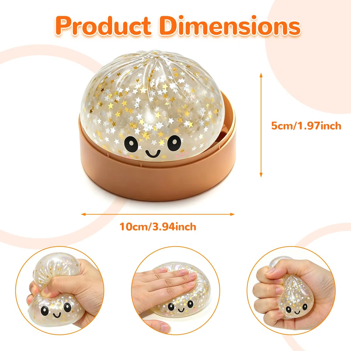 Glittere Dumpling Squishys, 9cm Squishys Dumpling con Vaporiera, Divertente Giocattoli Sensoriali, Antistresse Fidget Toys, Compleanno e Pasqua Regalos (Bianco B)