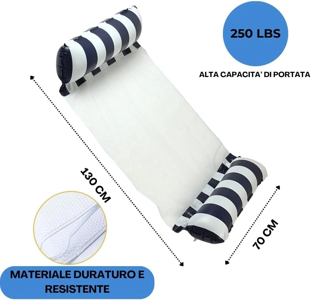 2 Amaca Gonfiabile Galleggiante da Mare 4 in 1 – Materassino Mare con Rete in Poliestere per Adulti e Bambini – Amaca Da Mare Ideale per Piscina, Mare e Lago – Universale